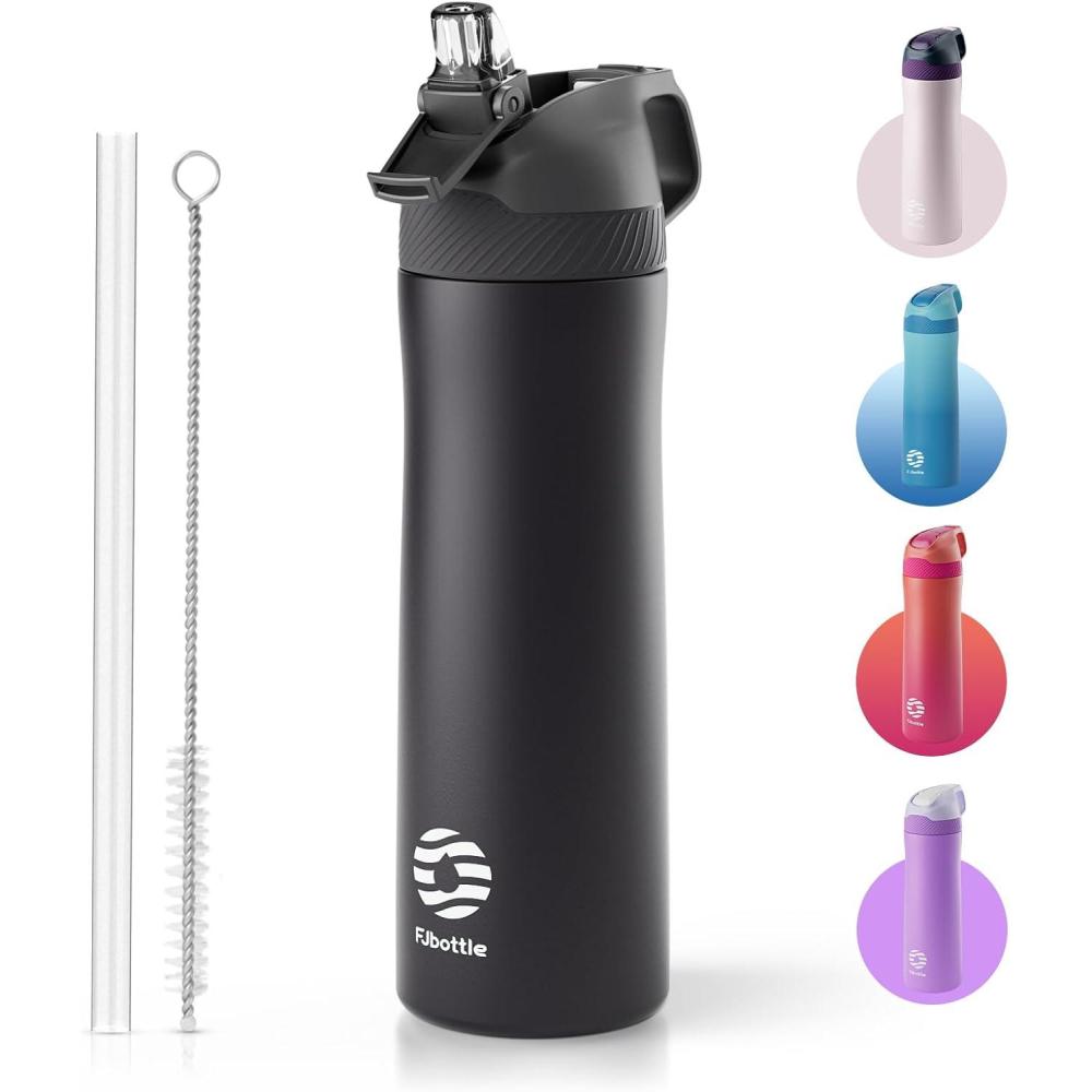 image:imageFjbottle Gourde Isotherme en Acier Inoxydable Bouteille deau avec Paille pour le Sport et les Voyages Antifuite sans BPA 550710 mlNoir