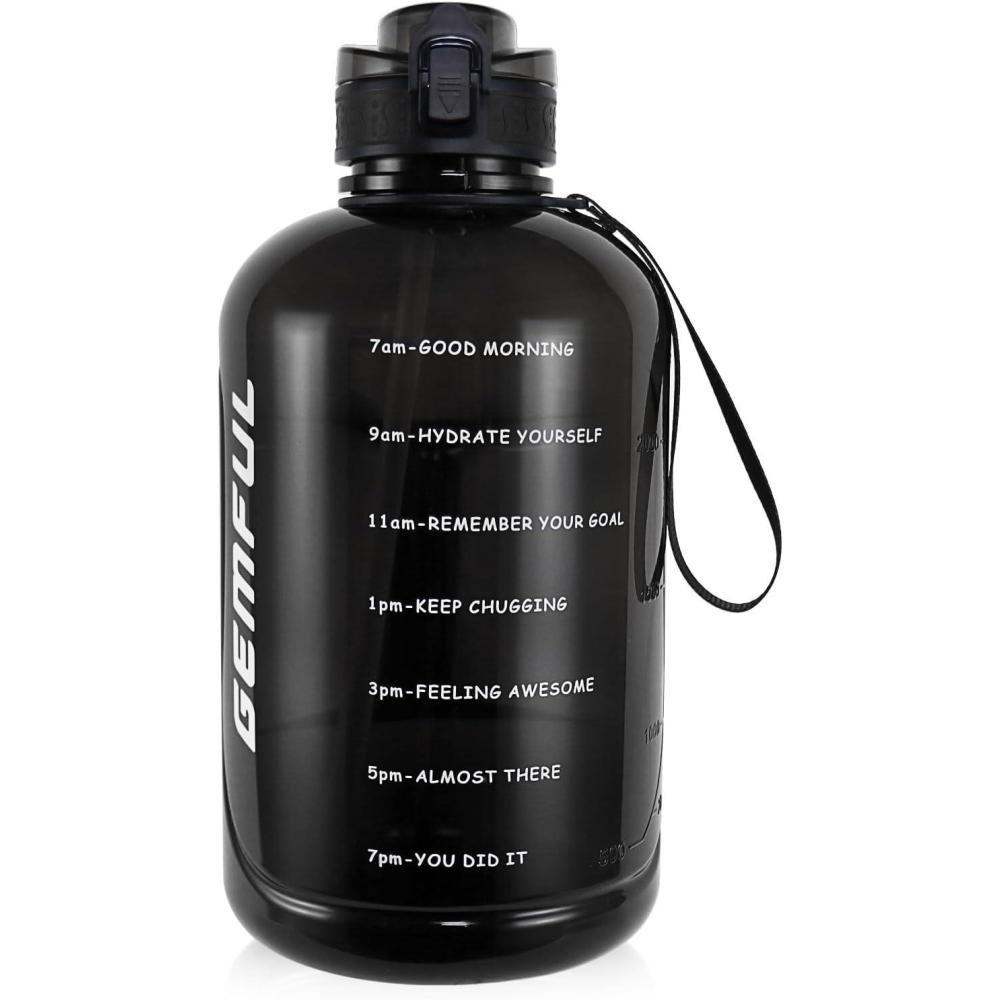 image:imageGEMFUL Bouteille deau de 3 litres avec Paille et Marquages de Temps Motivants sans BPA Grande Gourde pour le Sport Antifuite de 3 L pour Fitness Gym Camping Royal BlueNoir