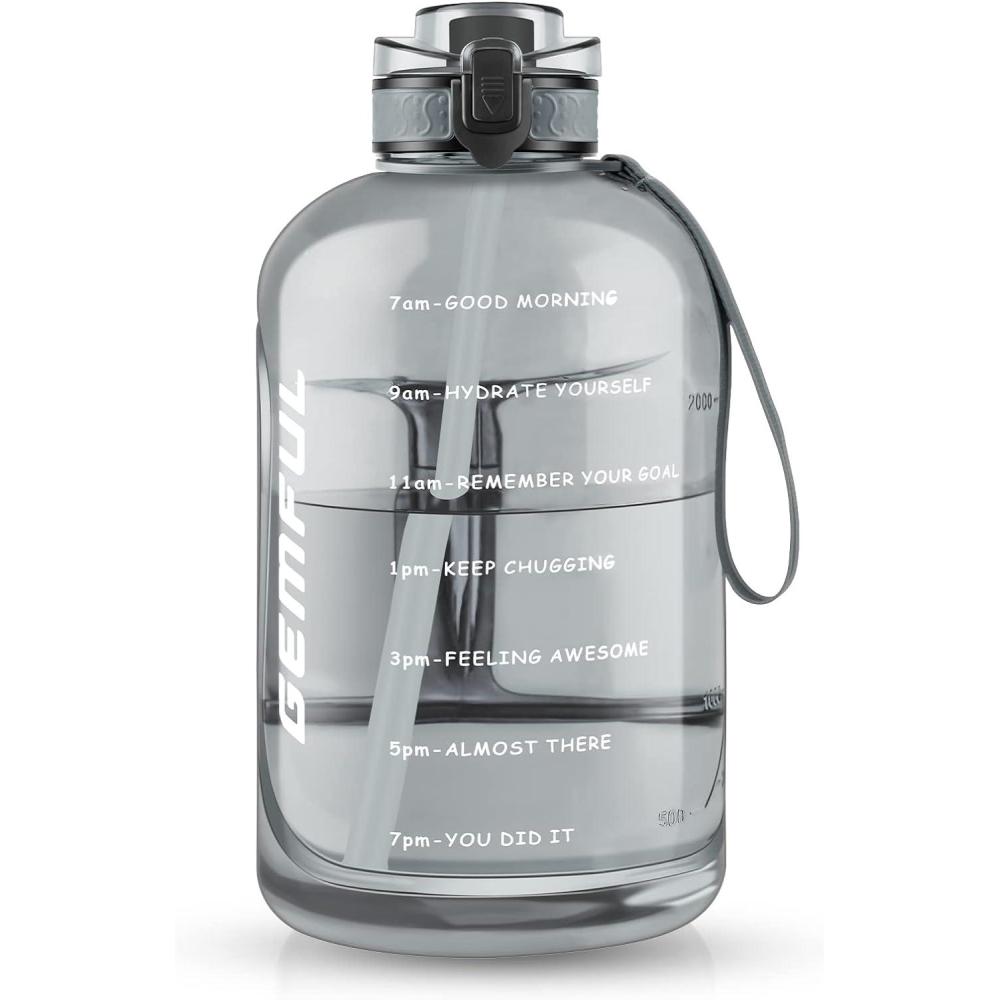image:imageGEMFUL Bouteille deau de 3 litres avec Paille et Marquages de Temps Motivants sans BPA Grande Gourde pour le Sport Antifuite de 3 L pour Fitness Gym Camping Royal BlueGris