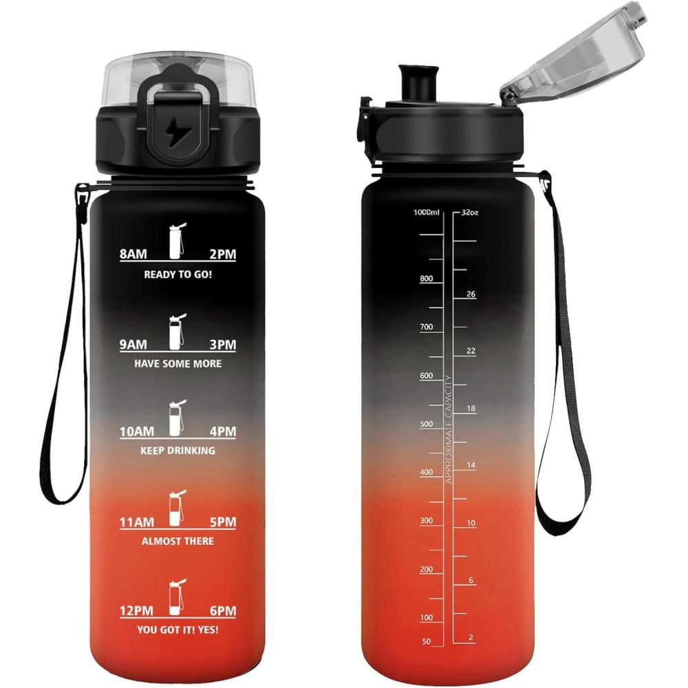 image:imageVikastar Gourde Sport 500ml1000ml1500ml tanche ampamp Rutilisable Gourde Enfant Motivation avec Filtre Gourde Bouteille Bouteille deau pour Gym Enfant cole Bureau YogaNoirRouge