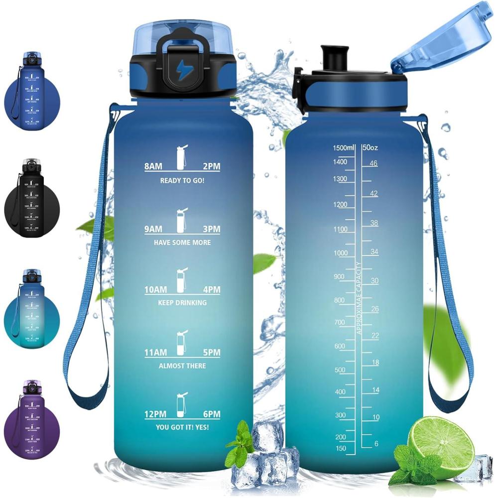 image:imageVikastar Gourde Sport 500ml1000ml1500ml tanche ampamp Rutilisable Gourde Enfant Motivation avec Filtre Gourde Bouteille Bouteille deau pour Gym Enfant cole Bureau YogaBleu Vert