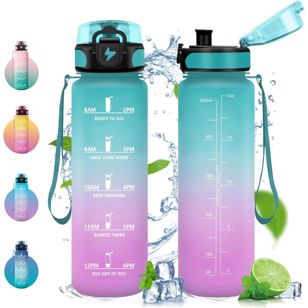 image:imageVikastar Gourde Sport 500ml1000ml1500ml tanche ampamp Rutilisable Gourde Enfant Motivation avec Filtre Gourde Bouteille Bouteille deau pour Gym Enfant cole Bureau YogaVertRose