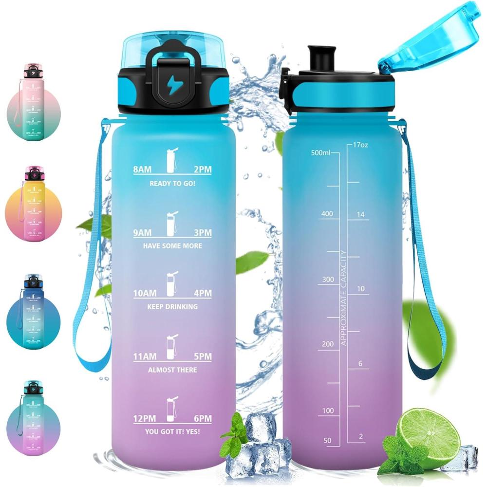 image:imageVikastar Gourde Sport 500ml1000ml1500ml tanche ampamp Rutilisable Gourde Enfant Motivation avec Filtre Gourde Bouteille Bouteille deau pour Gym Enfant cole Bureau YogaBleuViolet