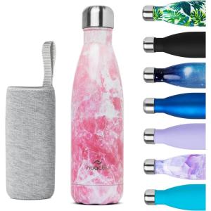 Bouteille Isotherme 500ml en Acier Inox – Garde 24h Froid & 12h Chaud – Gourde Double Paroi Sans BPA Étanche Réutilisable pour Voyage, Randonnée, École, Sport, Fitness & Usage Quotidien(Marbre Rose)