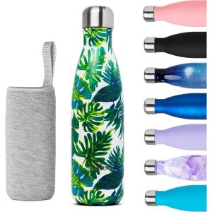 Bouteille Isotherme 500ml en Acier Inox – Garde 24h Froid & 12h Chaud – Gourde Double Paroi Sans BPA Étanche Réutilisable pour Voyage, Randonnée, École, Sport, Fitness & Usage Quotidien(Feuille de Bananier)