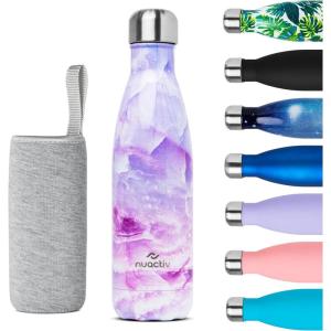 Bouteille Isotherme 500ml en Acier Inox – Garde 24h Froid & 12h Chaud – Gourde Double Paroi Sans BPA Étanche Réutilisable pour Voyage, Randonnée, École, Sport, Fitness & Usage Quotidien(Marbre Violet)