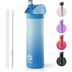 Fjbottle Gourde Isotherme en Acier Inoxydable Bouteille d&rsquo;eau avec Paille pour le Sport et les Voyages, Anti-fuite, sans BPA, 550/710 ml(Bleu)