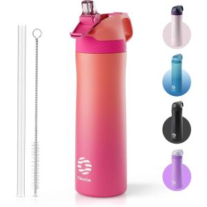 Fjbottle Gourde Isotherme en Acier Inoxydable Bouteille d&rsquo;eau avec Paille pour le Sport et les Voyages, Anti-fuite, sans BPA, 550/710 ml(Rose)