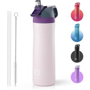Fjbottle Gourde Isotherme en Acier Inoxydable Bouteille d&rsquo;eau avec Paille pour le Sport et les Voyages, Anti-fuite, sans BPA, 550/710 ml(Violet Clair)