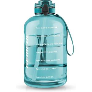 GEMFUL Bouteille d&rsquo;eau de 3 litres avec Paille et Marquages de Temps Motivants sans BPA Grande Gourde pour le Sport Anti-fuite de 3 L pour Fitness Gym Camping (Royal Blue)(Cyan)