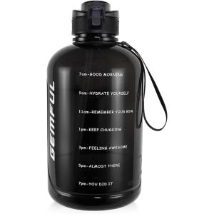 GEMFUL Bouteille d&rsquo;eau de 3 litres avec Paille et Marquages de Temps Motivants sans BPA Grande Gourde pour le Sport Anti-fuite de 3 L pour Fitness Gym Camping (Royal Blue)(Noir)