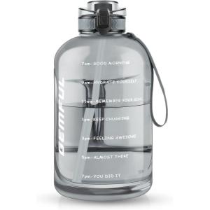GEMFUL Bouteille d&rsquo;eau de 3 litres avec Paille et Marquages de Temps Motivants sans BPA Grande Gourde pour le Sport Anti-fuite de 3 L pour Fitness Gym Camping (Royal Blue)(Gris)