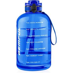 GEMFUL Bouteille d&rsquo;eau de 3 litres avec Paille et Marquages de Temps Motivants sans BPA Grande Gourde pour le Sport Anti-fuite de 3 L pour Fitness Gym Camping (Royal Blue)(Royal Blue)