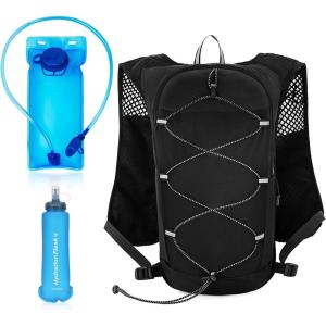Sac Hydratation Running, Sac de Sport Homme Femme avec Vessie d&rsquo;eau 2L et Flasque 500ml, sans BPA, Sacs à Dos de Randonnée Réfléchissant Réglable, Gilet Trail pour Course à Pied Cyclisme, Léger 160g