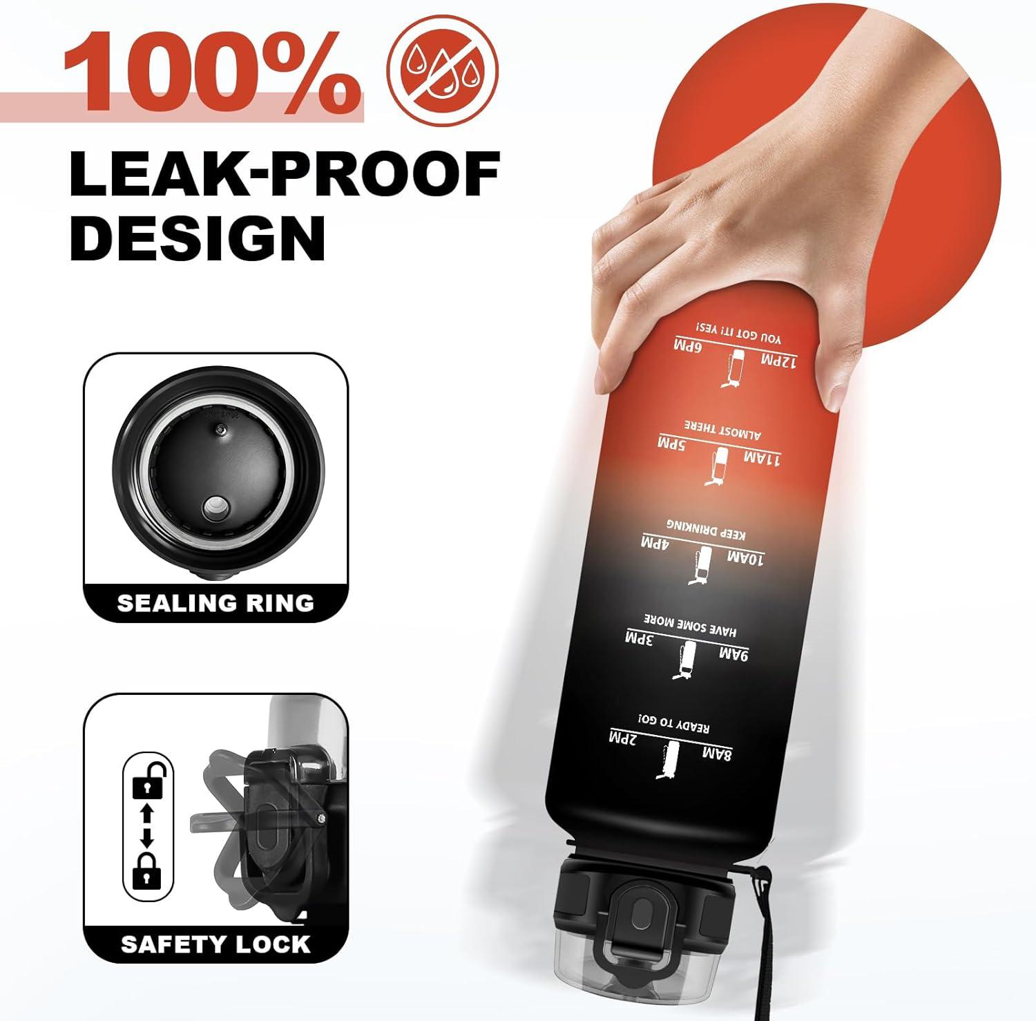 image:imageBouteille deau 1L Gourde Sport tanche Gourde Enfant avec Filtre Gourdes avec Marqueur de Temps Gourdes Motivation Idale pour Yoga cole Bureau Randonne50oz1500ml Noir Rouge