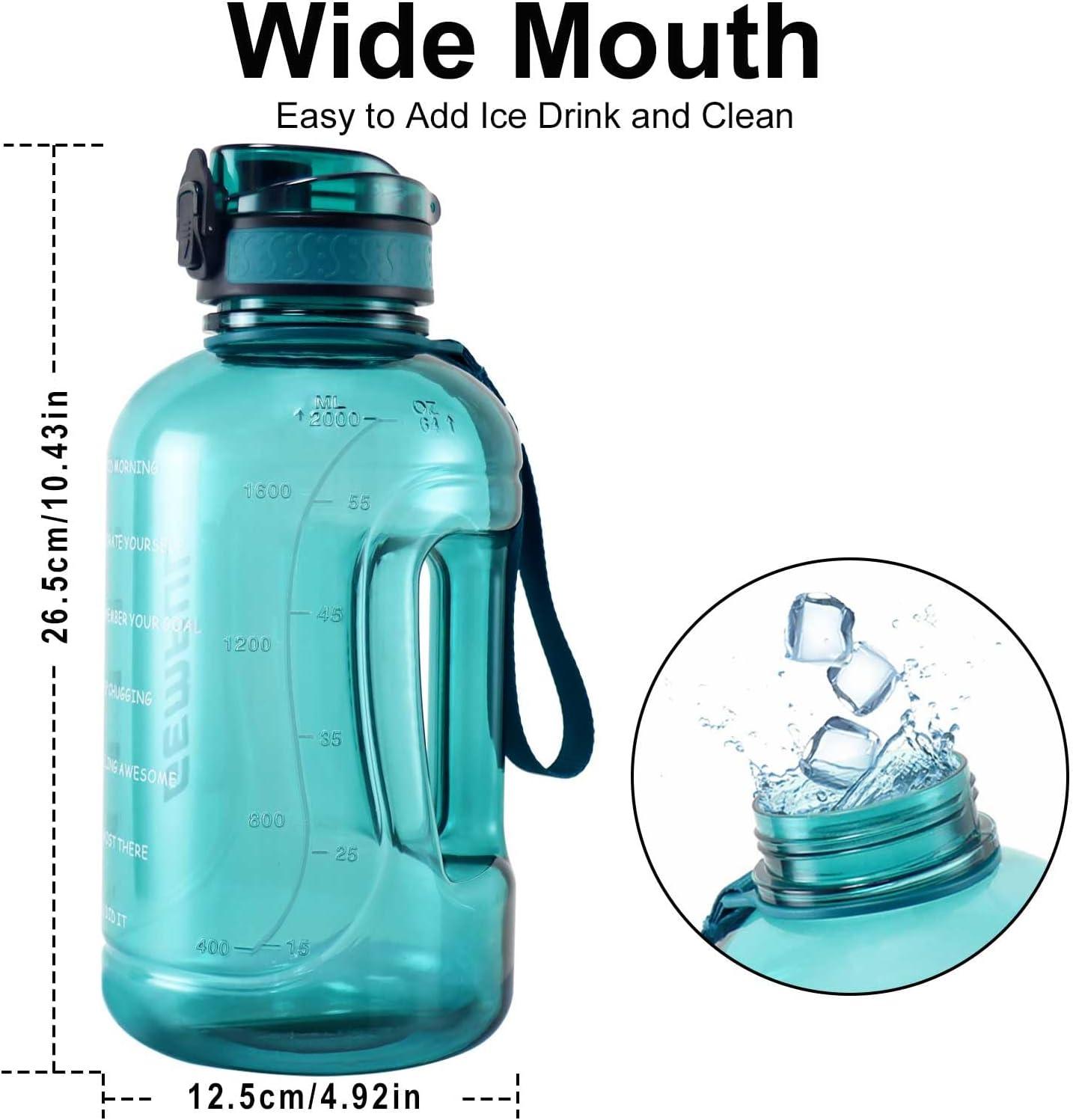 image:imageGEMFUL Bouteille deau sport 2L avec marqueur de temps Sans BPA tanche Bouteille deau sport 2L avec poigne pour fitness bureau et extrieur GrisCyan