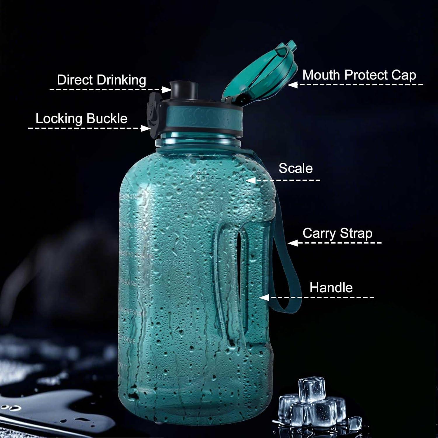 image:imageGEMFUL Bouteille deau sport 2L avec marqueur de temps Sans BPA tanche Bouteille deau sport 2L avec poigne pour fitness bureau et extrieur GrisCyan