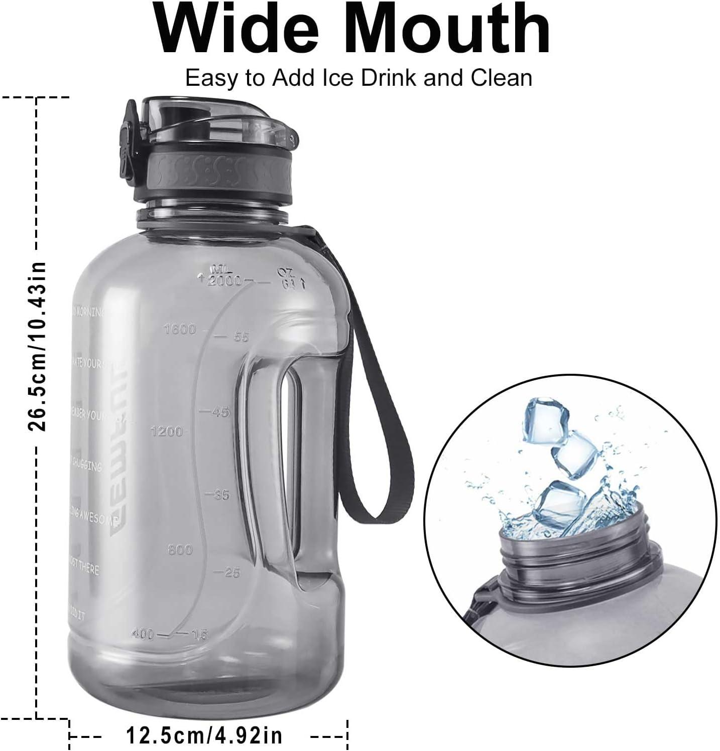 image:imageGEMFUL Bouteille deau sport 2L avec marqueur de temps Sans BPA tanche Bouteille deau sport 2L avec poigne pour fitness bureau et extrieur GrisGris