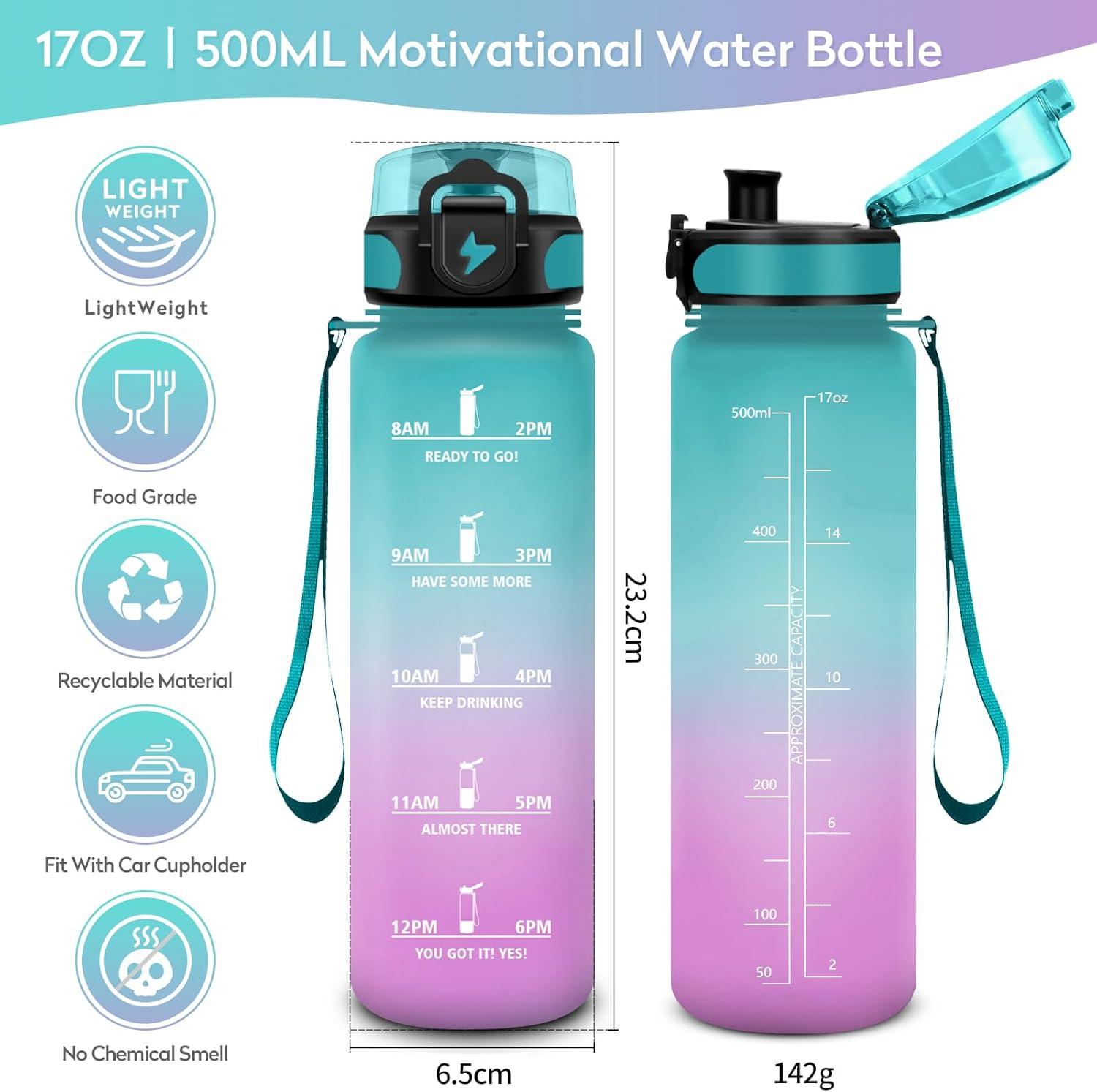 image:imageGourde 1L Gourde Sport tanche et Rutilisable Bouteille deau 1 Litre avec Marqueur de Temps et Filtre Bouteille pour Adulte lcole Cyclisme Voyage Camping Fitness Yoga Bureau Gym17oz500ml Vert Rose Clair
