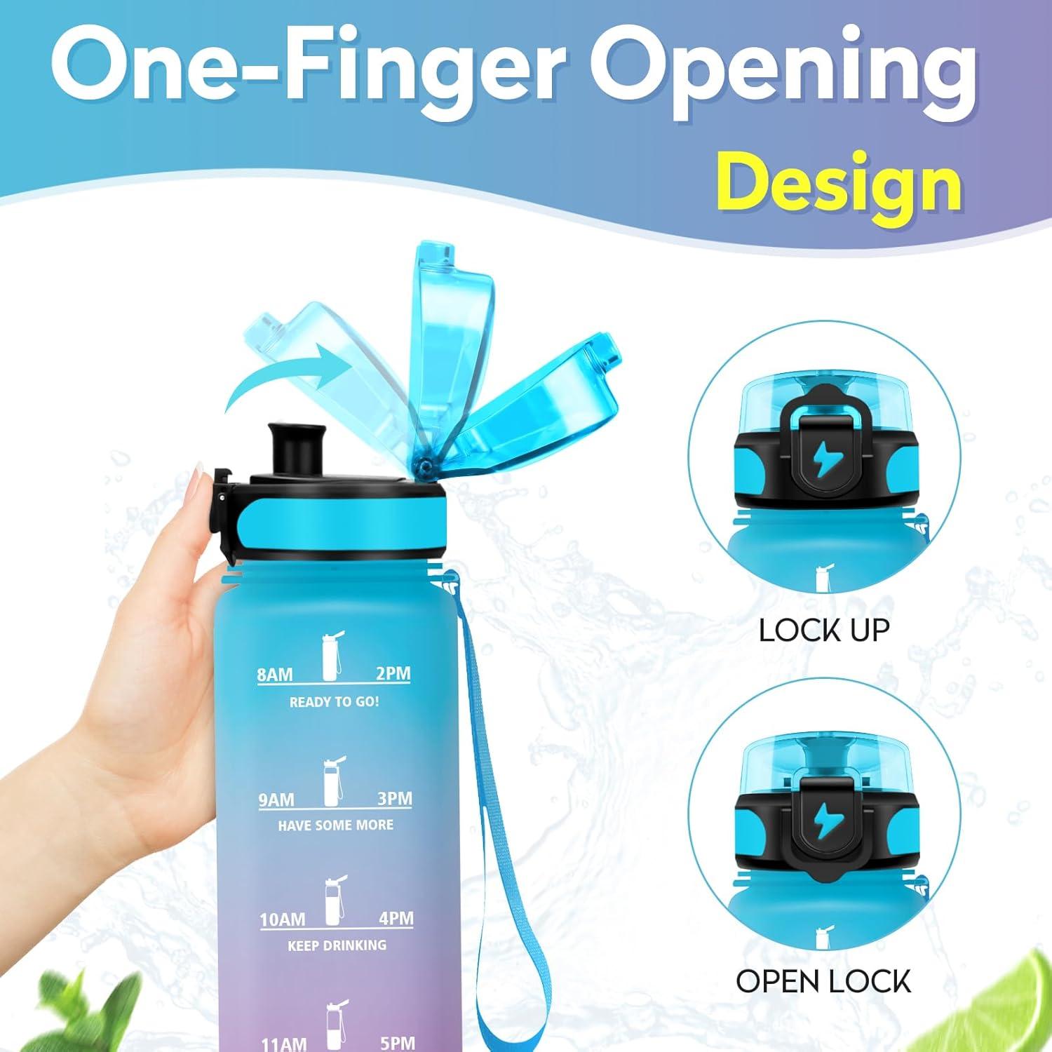 image:imageGourde 1L Gourde Sport tanche et Rutilisable Bouteille deau 1 Litre avec Marqueur de Temps et Filtre Bouteille pour Adulte lcole Cyclisme Voyage Camping Fitness Yoga Bureau Gym17oz500ml Bleu Lilas