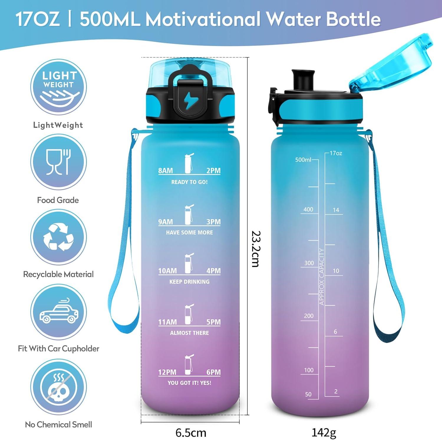 image:imageGourde 1L Gourde Sport tanche et Rutilisable Bouteille deau 1 Litre avec Marqueur de Temps et Filtre Bouteille pour Adulte lcole Cyclisme Voyage Camping Fitness Yoga Bureau Gym17oz500ml Bleu Lilas