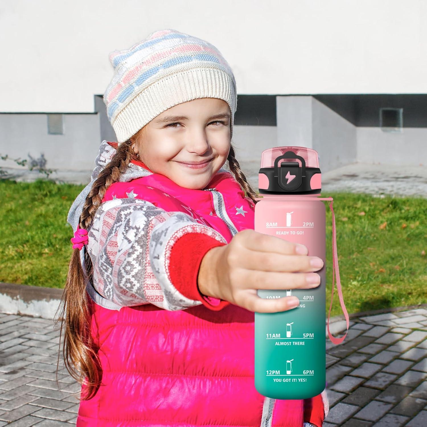 image:imageGourde 1L Gourde Sport tanche et Rutilisable Bouteille deau 1 Litre avec Marqueur de Temps et Filtre Bouteille pour Adulte lcole Cyclisme Voyage Camping Fitness Yoga Bureau Gym17oz500ml Rose Cyan
