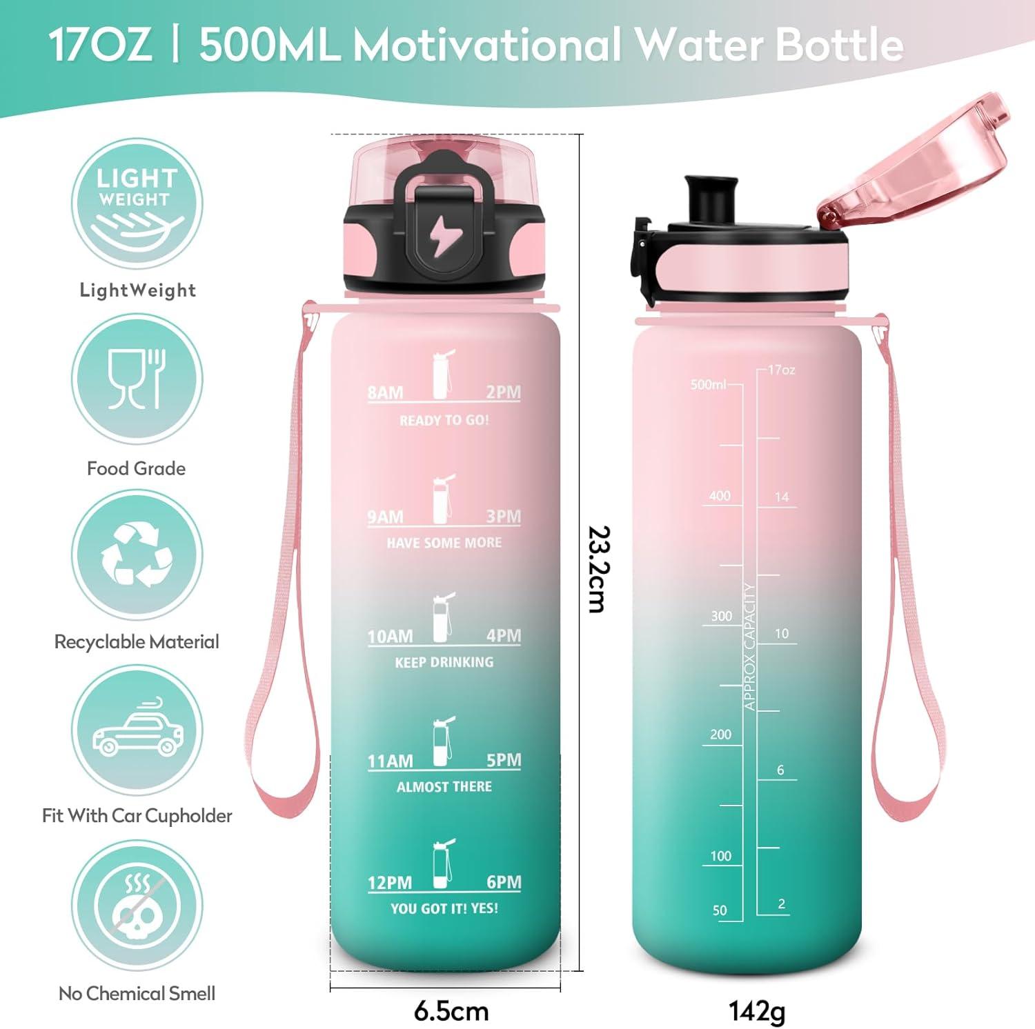 image:imageGourde 1L Gourde Sport tanche et Rutilisable Bouteille deau 1 Litre avec Marqueur de Temps et Filtre Bouteille pour Adulte lcole Cyclisme Voyage Camping Fitness Yoga Bureau Gym17oz500ml Rose Cyan