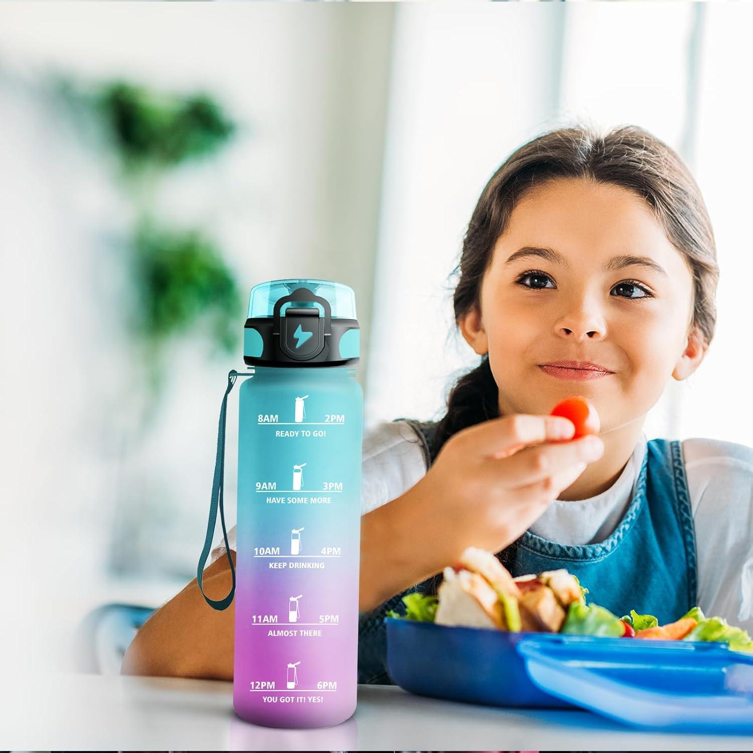 image:imageGourde 1L Gourde Sport tanche et Rutilisable Bouteille deau 1 Litre avec Marqueur de Temps et Filtre Bouteille pour Adulte lcole Cyclisme Voyage Camping Fitness Yoga Bureau Gym17oz500ml Vert Rose Clair