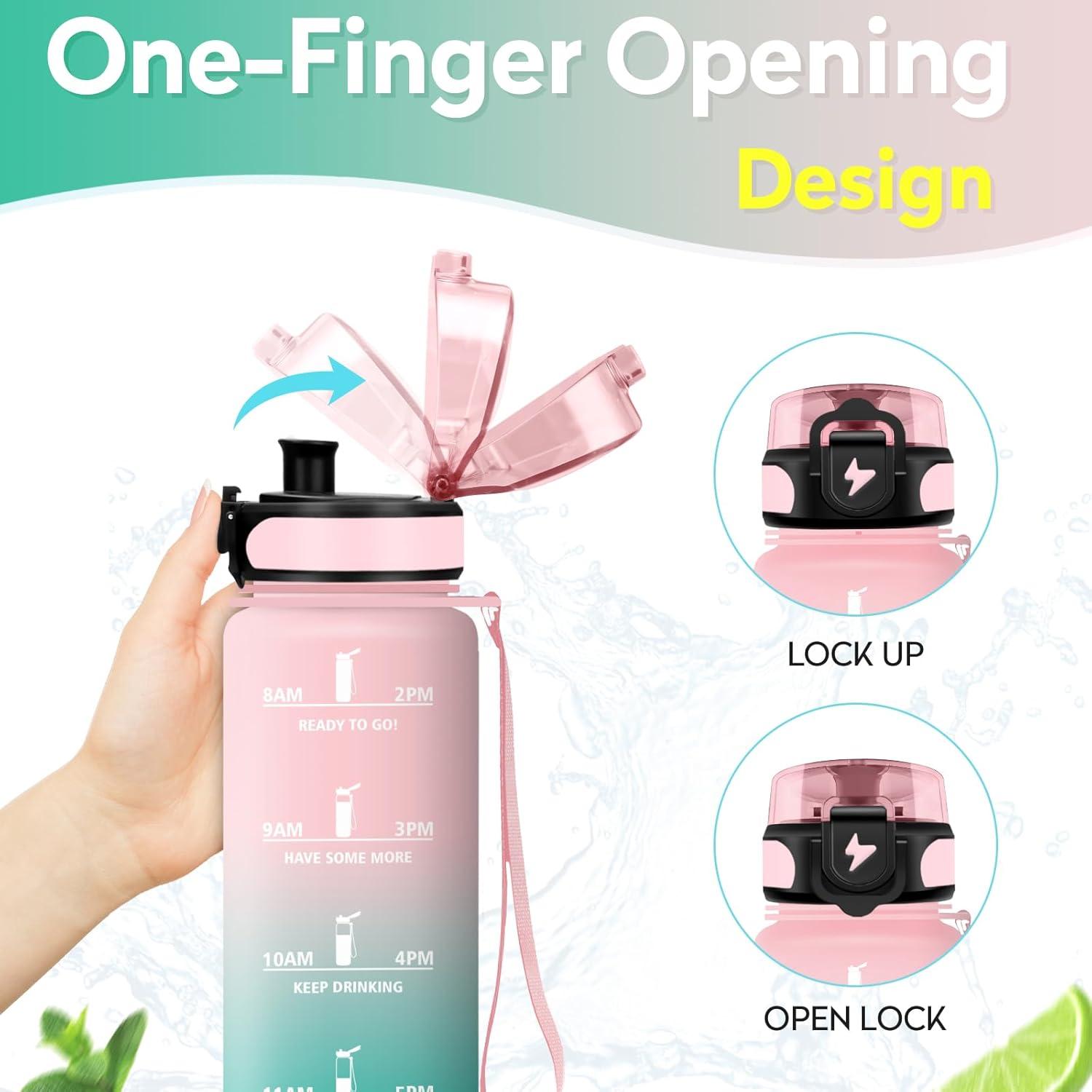 image:imageGourde 1L Gourde Sport tanche et Rutilisable Bouteille deau 1 Litre avec Marqueur de Temps et Filtre Bouteille pour Adulte lcole Cyclisme Voyage Camping Fitness Yoga Bureau Gym17oz500ml Rose Cyan