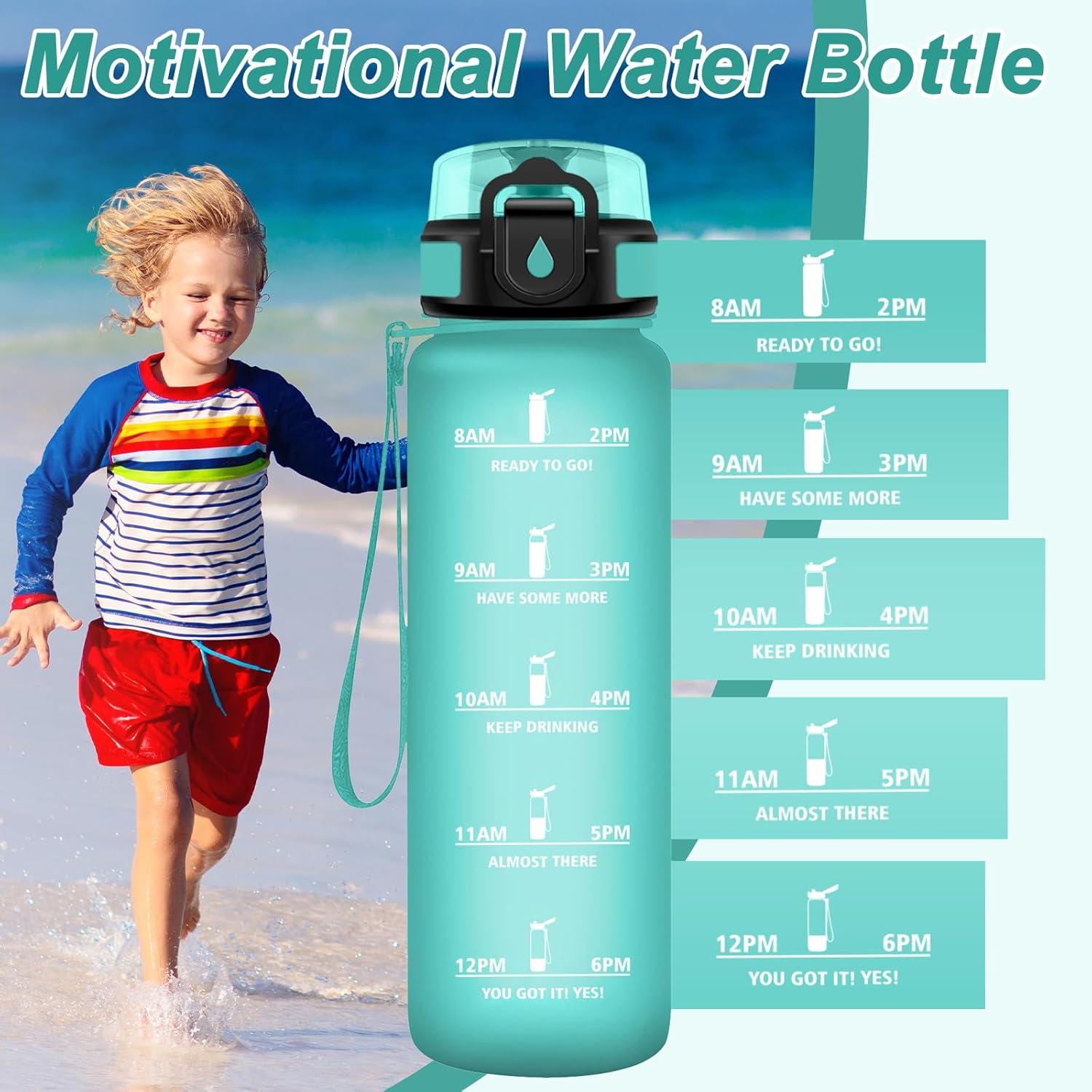 image:imageGourde Motivation 15L Gourde avec Filtre sans BPA tanche et Rutilisable Bouteille deau de Motivation avec Marqueur de Temps Bouteille Rutilisable pour lcole Sport Bureau Camping17oz500ml Mat Bleuvert