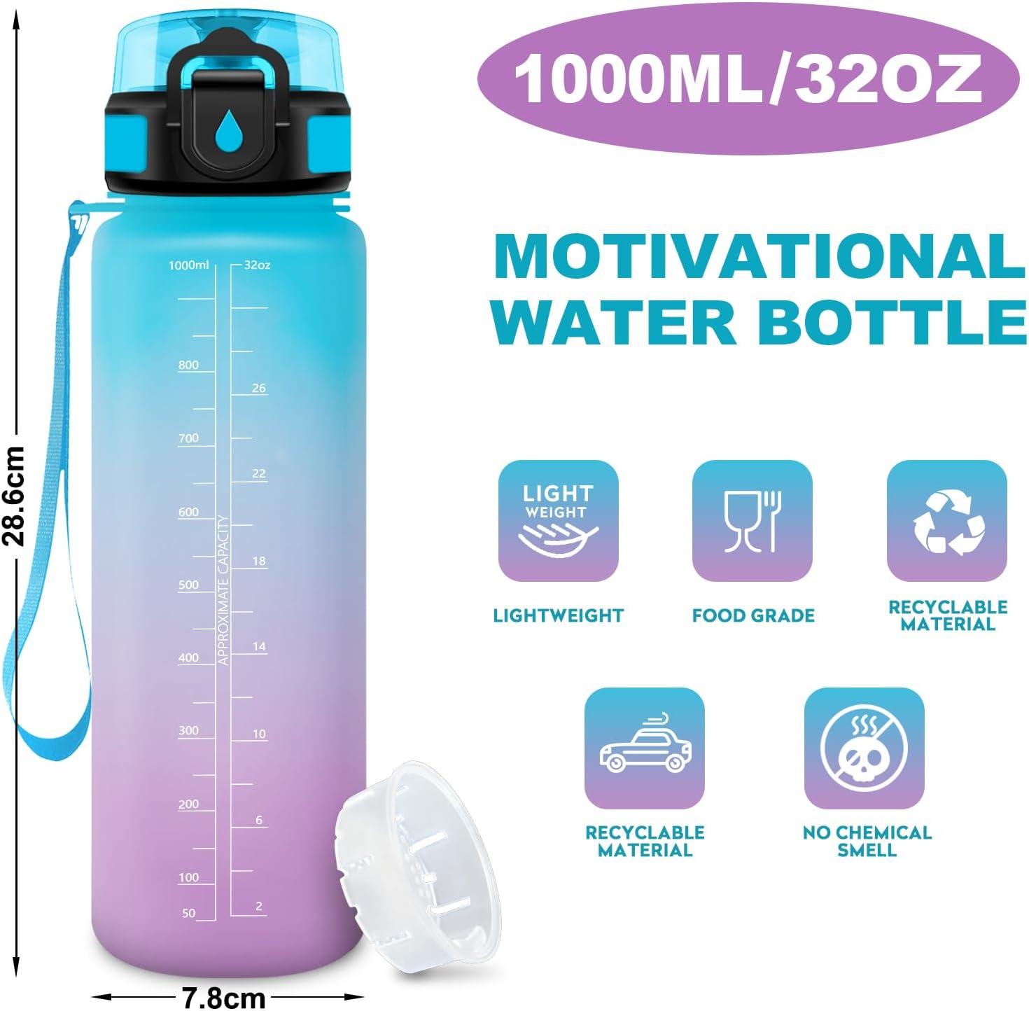 image:imageGourde Motivation 15L Gourde avec Filtre sans BPA tanche et Rutilisable Bouteille deau de Motivation avec Marqueur de Temps Bouteille Rutilisable pour lcole Sport Bureau Camping32oz1000ml Bleu Violet