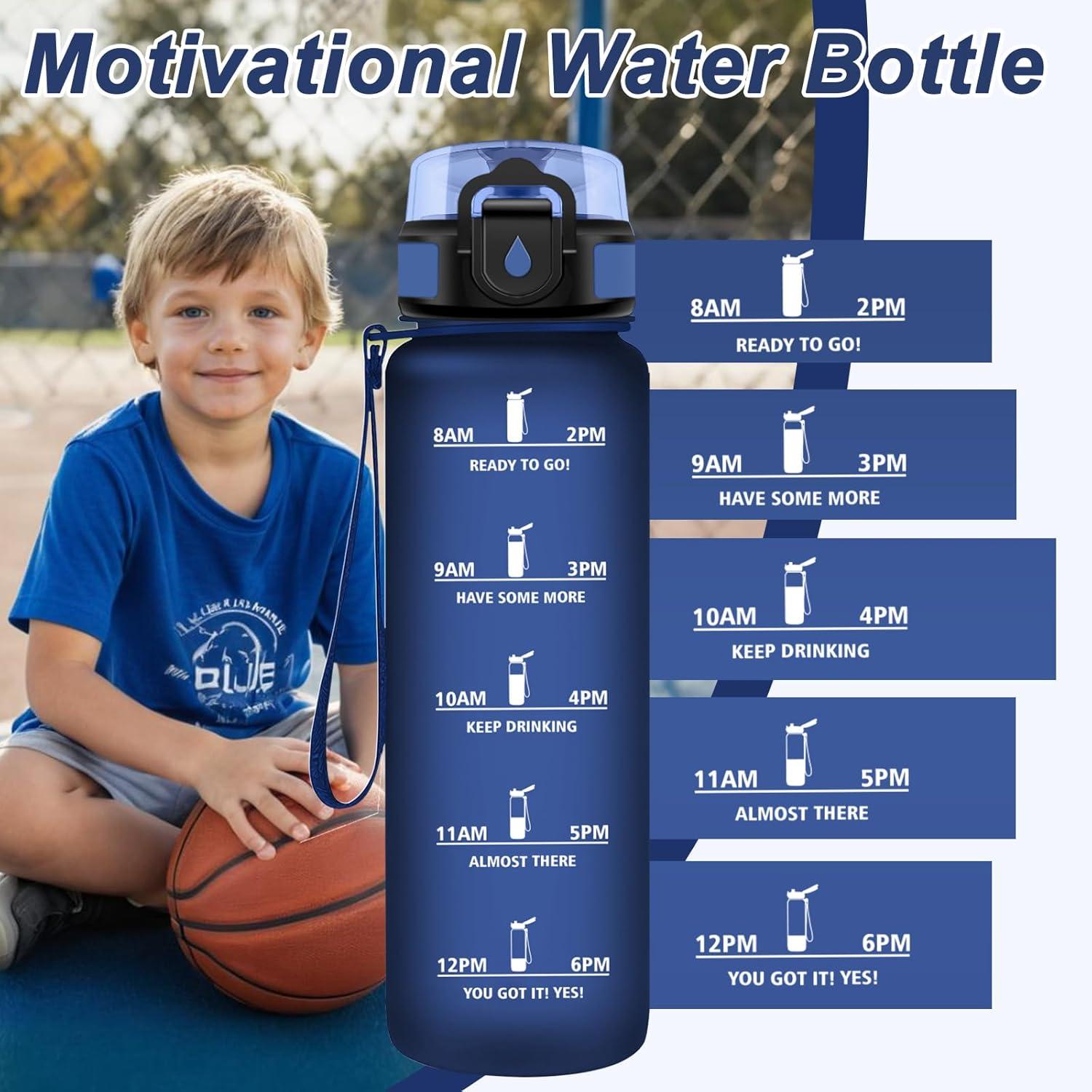 image:imageGourde Motivation 15L Gourde avec Filtre sans BPA tanche et Rutilisable Bouteille deau de Motivation avec Marqueur de Temps Bouteille Rutilisable pour lcole Sport Bureau Camping17oz500ml Mat Bleu Marine