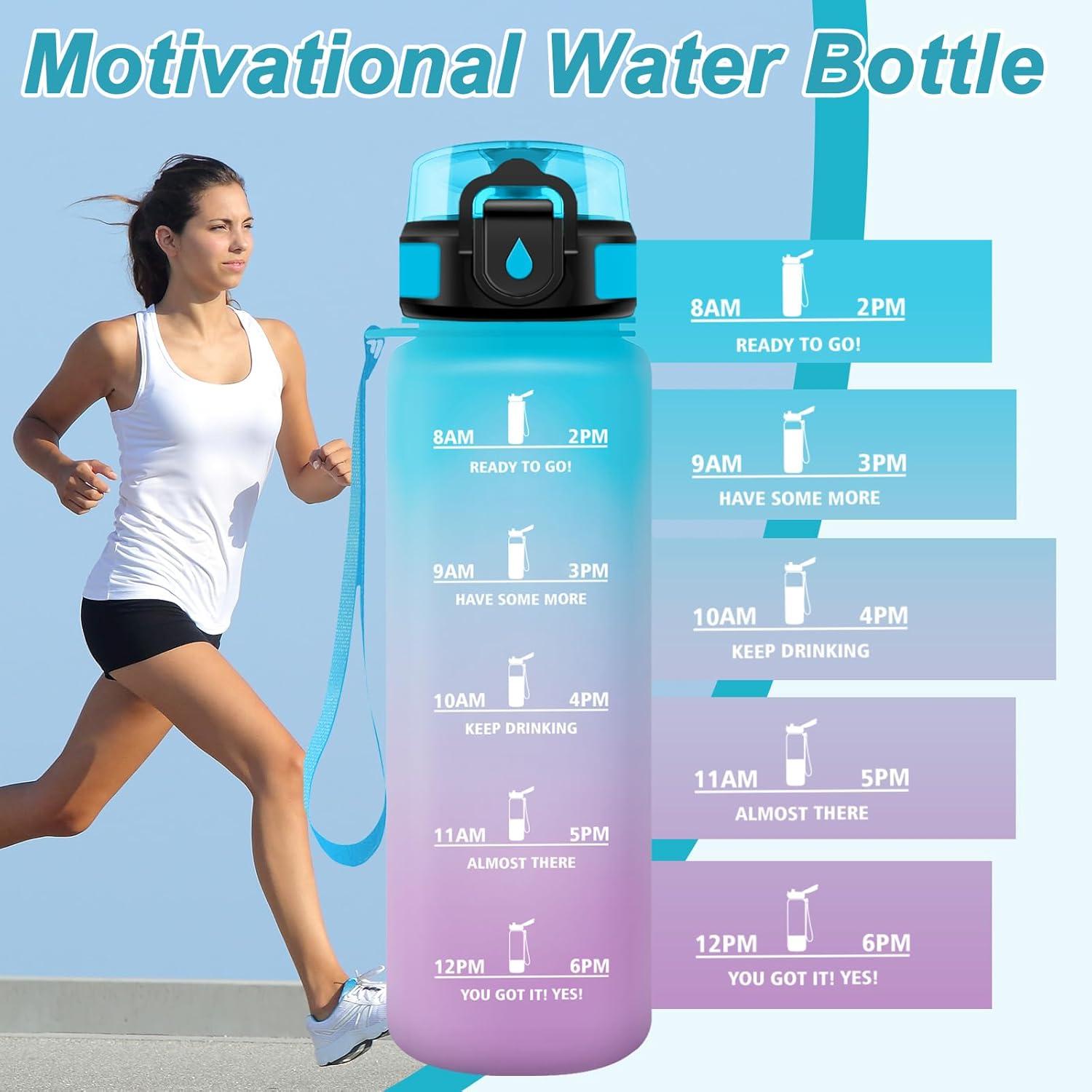 image:imageGourde Motivation 15L Gourde avec Filtre sans BPA tanche et Rutilisable Bouteille deau de Motivation avec Marqueur de Temps Bouteille Rutilisable pour lcole Sport Bureau Camping32oz1000ml Bleu Violet