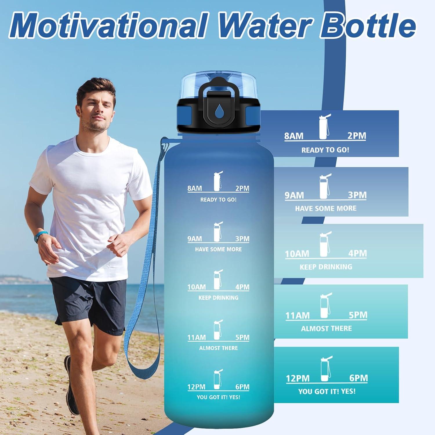 image:imageGourde Motivation 15L Gourde avec Filtre sans BPA tanche et Rutilisable Bouteille deau de Motivation avec Marqueur de Temps Bouteille Rutilisable pour lcole Sport Bureau Camping50oz1500ml Bleu Vert
