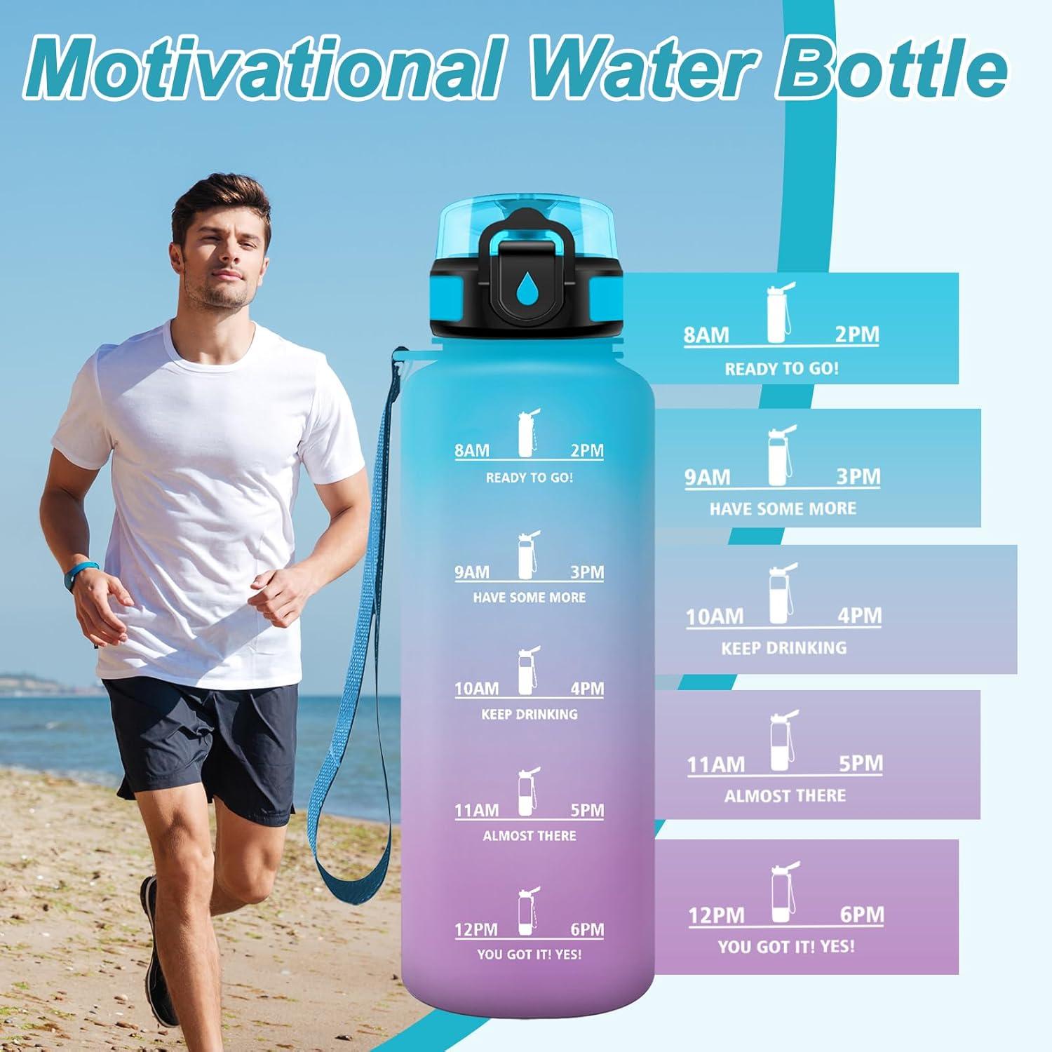 image:imageGourde Motivation 15L Gourde avec Filtre sans BPA tanche et Rutilisable Bouteille deau de Motivation avec Marqueur de Temps Bouteille Rutilisable pour lcole Sport Bureau Camping50oz1500ml Bleu Violet