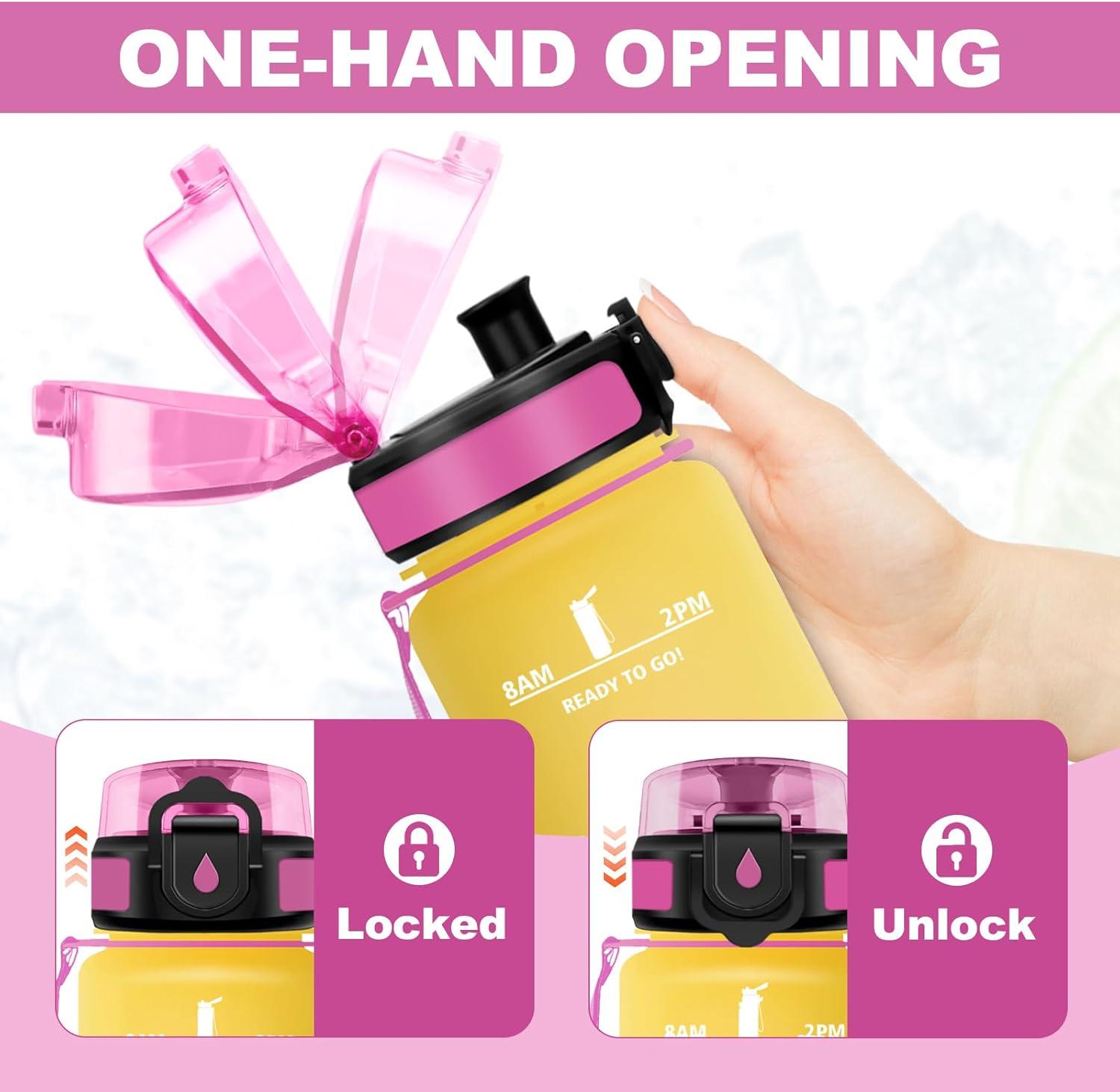 image:imageGourde Motivation 15L Gourde avec Filtre sans BPA tanche et Rutilisable Bouteille deau de Motivation avec Marqueur de Temps Bouteille Rutilisable pour lcole Sport Bureau Camping17oz500ml Jaune Rose