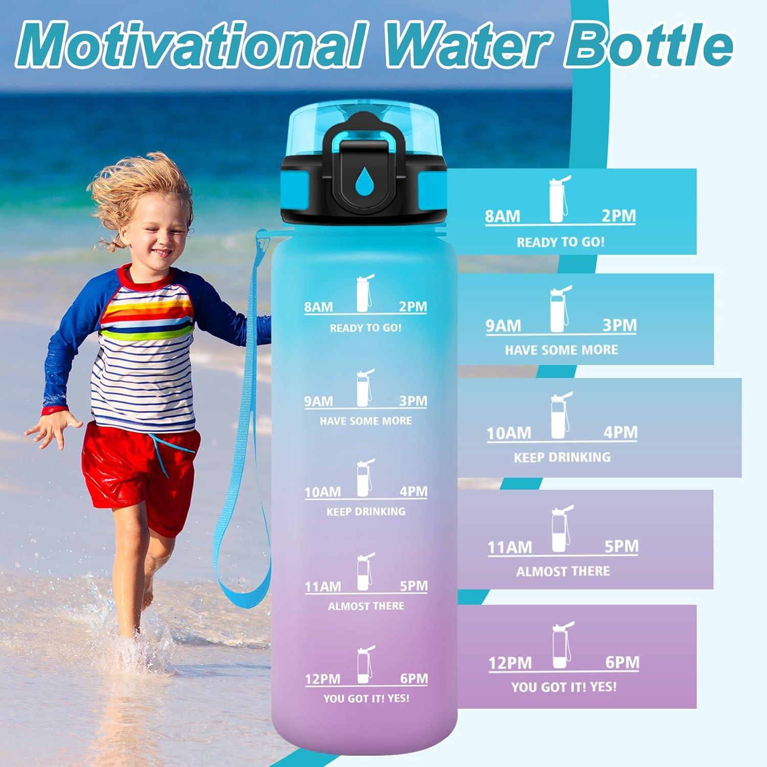 image:imageGourde Motivation 15L Gourde avec Filtre sans BPA tanche et Rutilisable Bouteille deau de Motivation avec Marqueur de Temps Bouteille Rutilisable pour lcole Sport Bureau Camping17oz500ml Bleu Violet