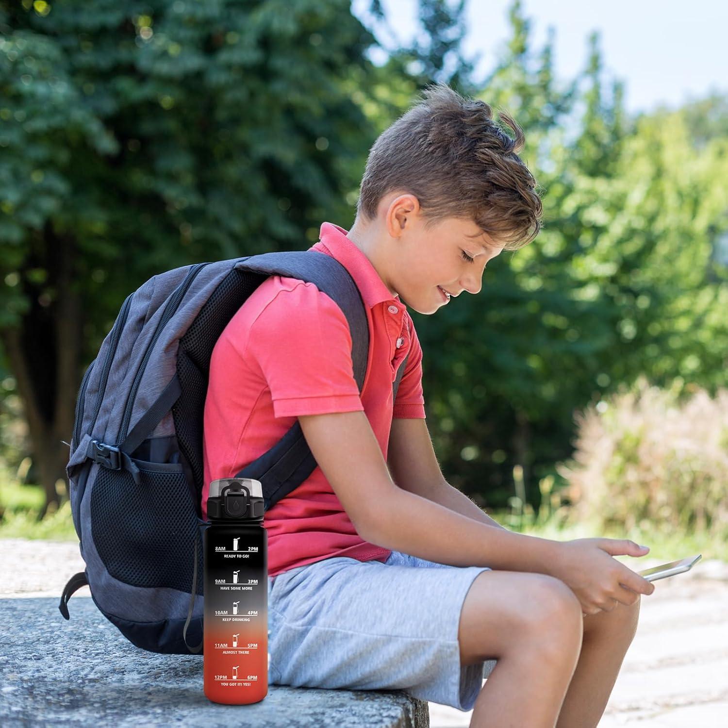 image:imageGourde Motivation 15L Gourde avec Filtre sans BPA tanche et Rutilisable Bouteille deau de Motivation avec Marqueur de Temps Bouteille Rutilisable pour lcole Sport Bureau Camping17oz500ml Noir Rouge