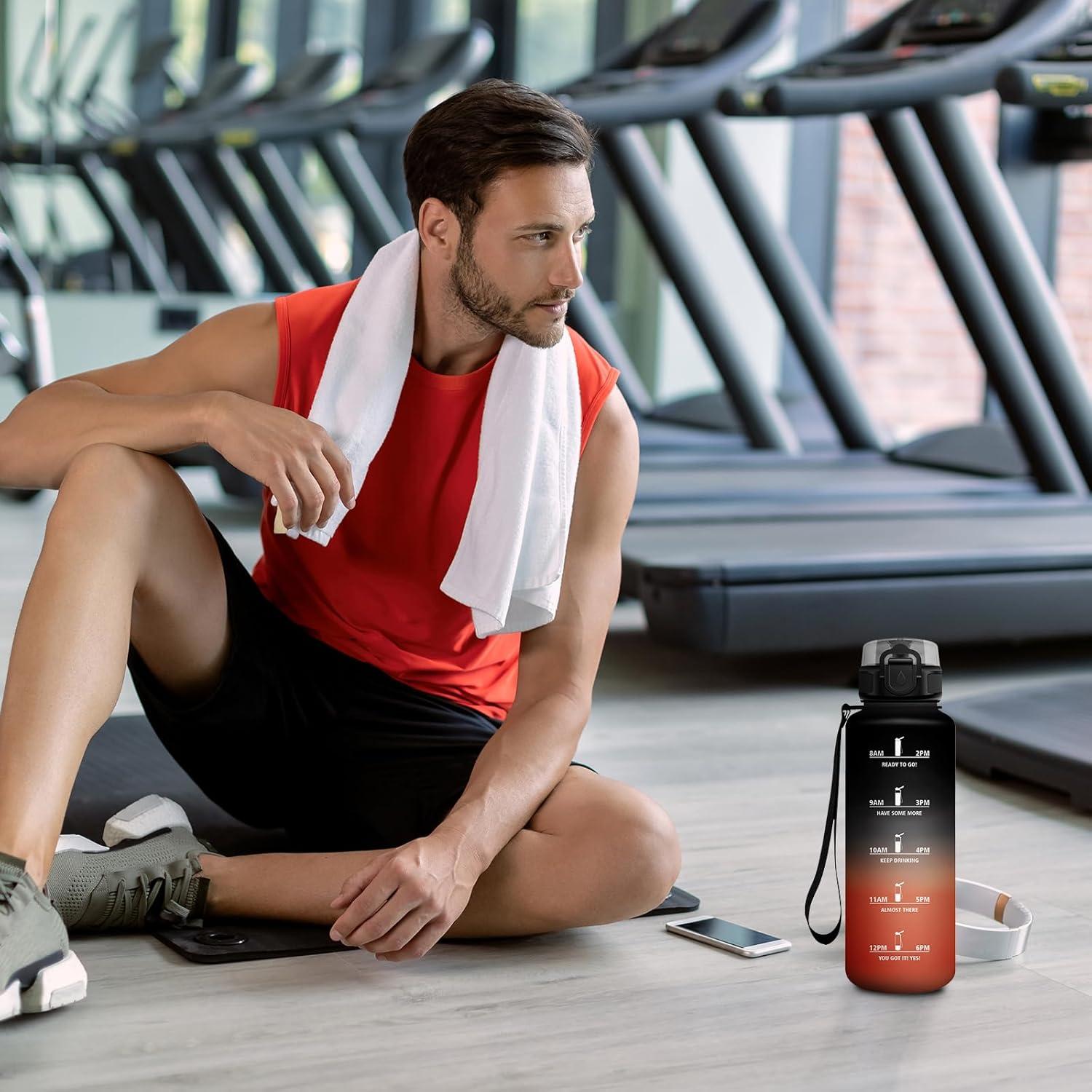 image:imageGourde Motivation 15L Gourde avec Filtre sans BPA tanche et Rutilisable Bouteille deau de Motivation avec Marqueur de Temps Bouteille Rutilisable pour lcole Sport Bureau Camping50oz1500ml Noir Rouge