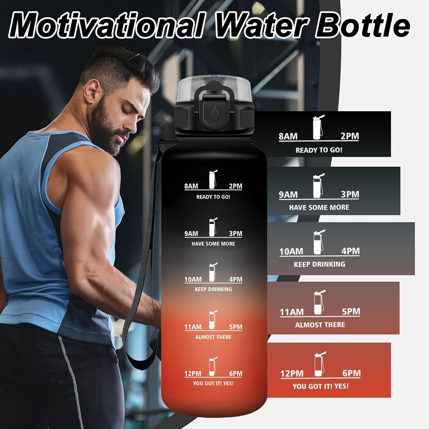 image:imageGourde Motivation 15L Gourde avec Filtre sans BPA tanche et Rutilisable Bouteille deau de Motivation avec Marqueur de Temps Bouteille Rutilisable pour lcole Sport Bureau Camping50oz1500ml Noir Rouge