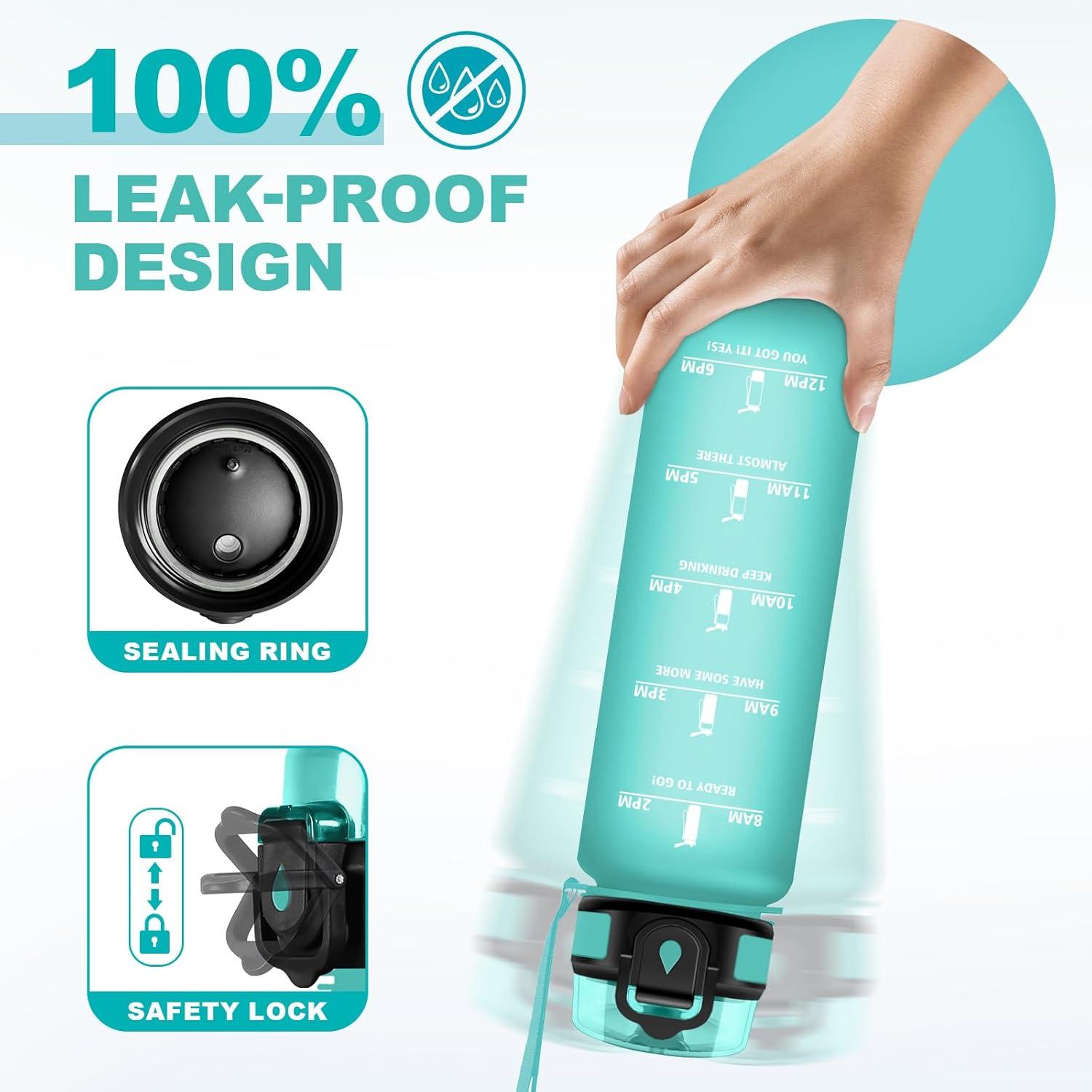 image:imageGourde Motivation 15L Gourde avec Filtre sans BPA tanche et Rutilisable Bouteille deau de Motivation avec Marqueur de Temps Bouteille Rutilisable pour lcole Sport Bureau Camping17oz500ml Mat Bleuvert