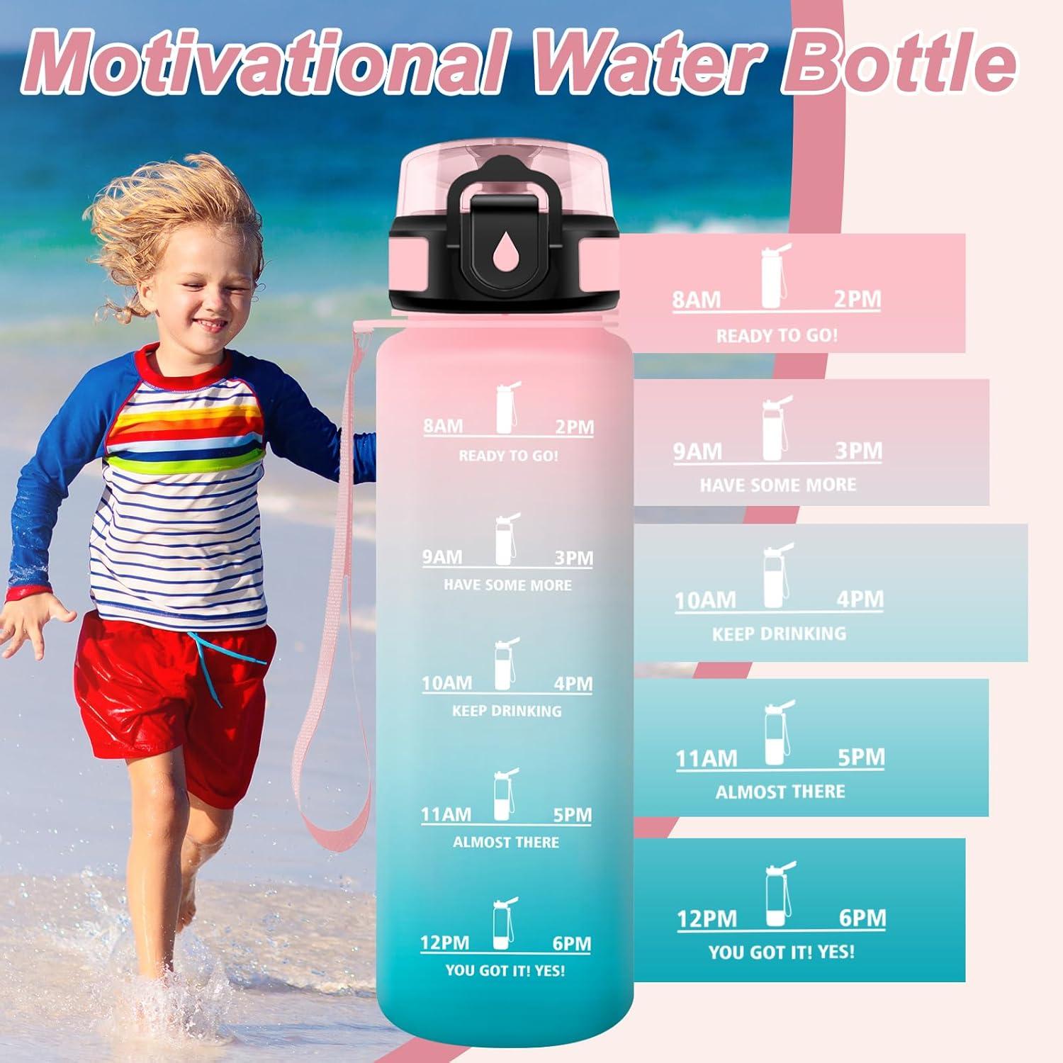 image:imageGourde Motivation 15L Gourde avec Filtre sans BPA tanche et Rutilisable Bouteille deau de Motivation avec Marqueur de Temps Bouteille Rutilisable pour lcole Sport Bureau Camping17oz500ml Rose Cyan