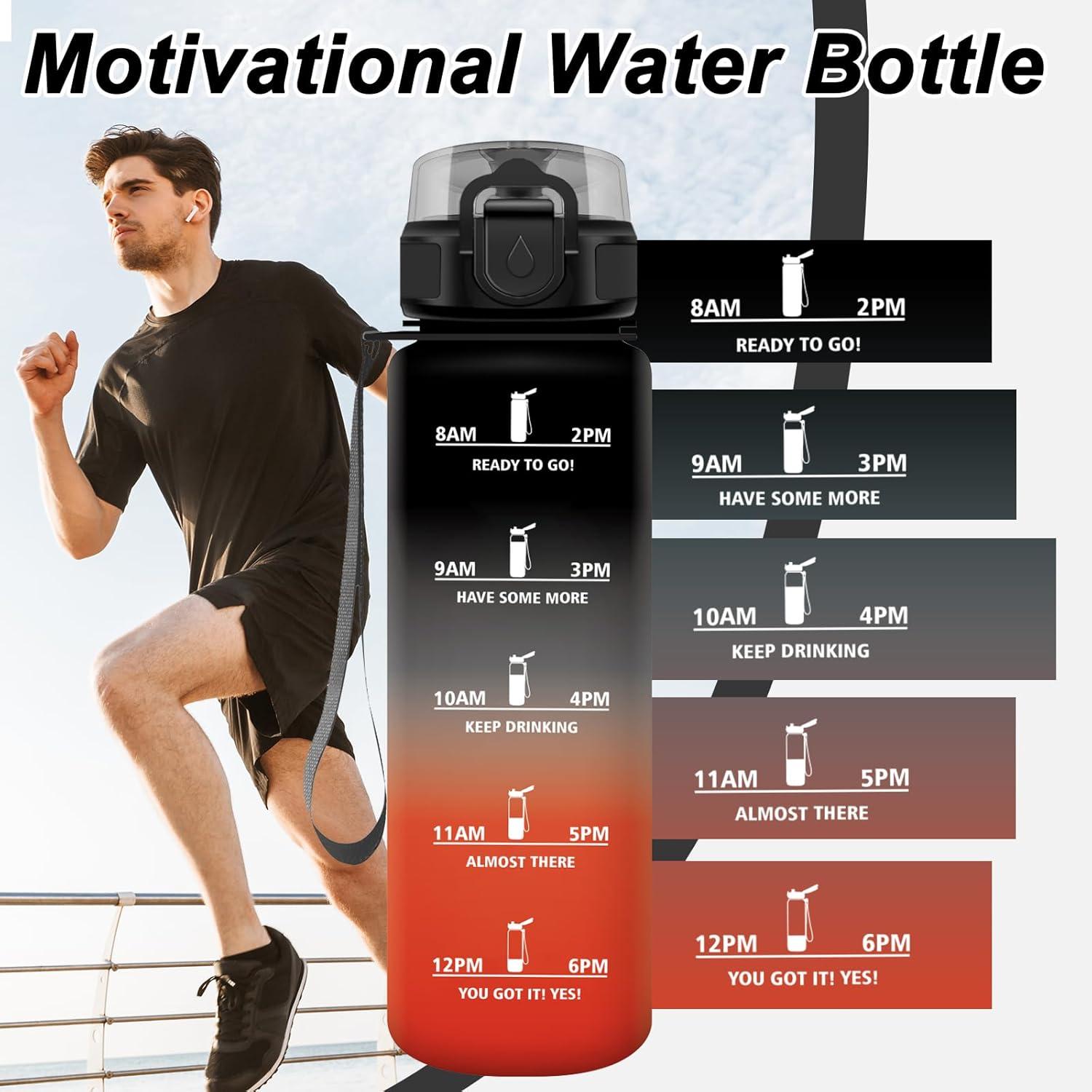 image:imageGourde Motivation 15L Gourde avec Filtre sans BPA tanche et Rutilisable Bouteille deau de Motivation avec Marqueur de Temps Bouteille Rutilisable pour lcole Sport Bureau Camping32oz1000ml Noir Rouge