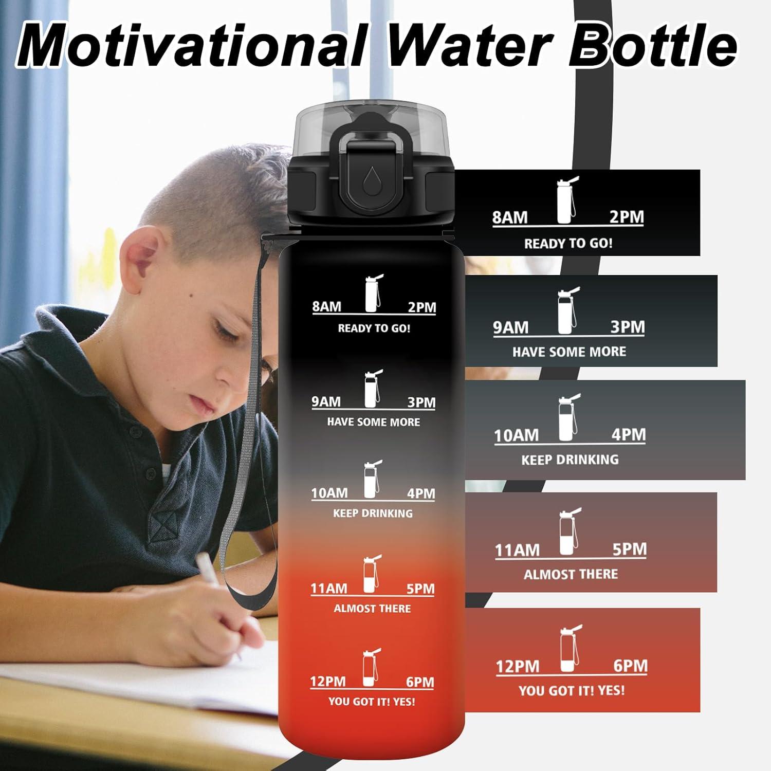image:imageGourde Motivation 15L Gourde avec Filtre sans BPA tanche et Rutilisable Bouteille deau de Motivation avec Marqueur de Temps Bouteille Rutilisable pour lcole Sport Bureau Camping17oz500ml Noir Rouge