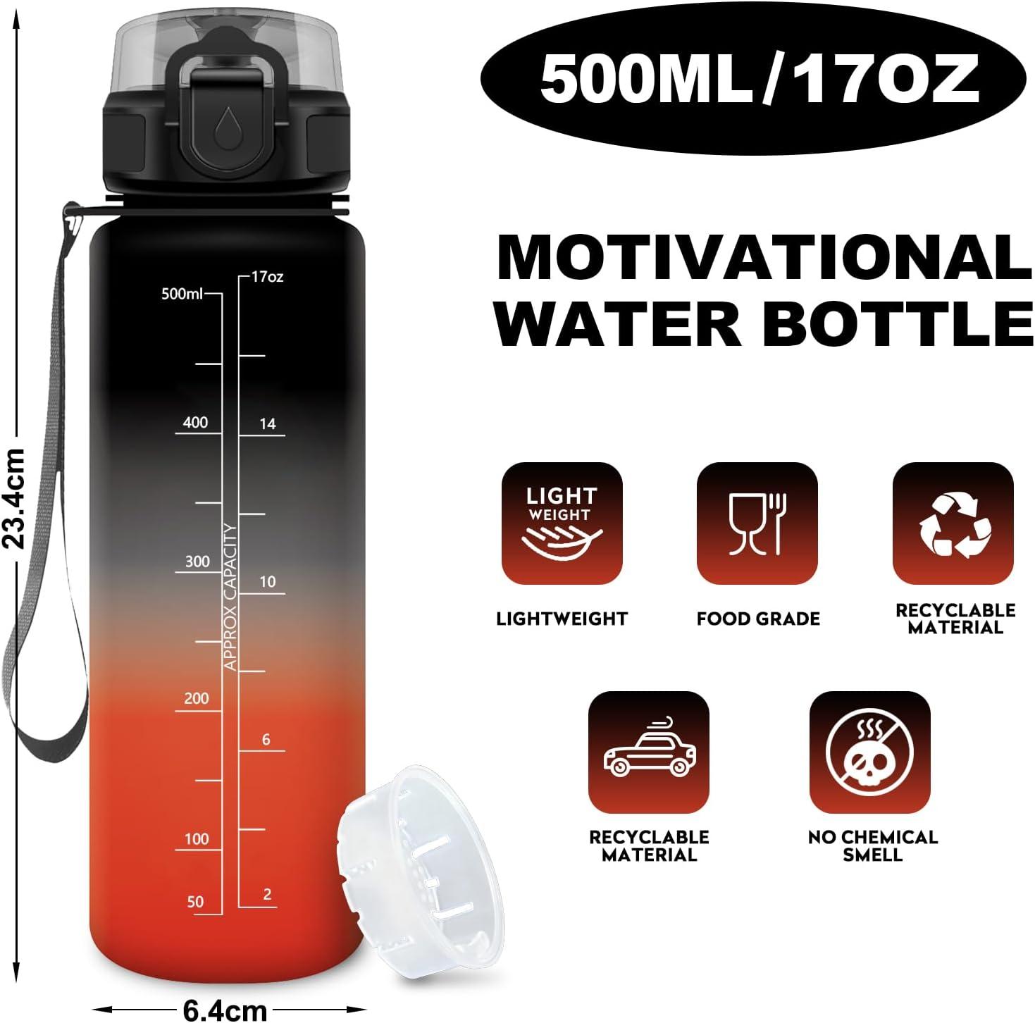 image:imageGourde Motivation 15L Gourde avec Filtre sans BPA tanche et Rutilisable Bouteille deau de Motivation avec Marqueur de Temps Bouteille Rutilisable pour lcole Sport Bureau Camping17oz500ml Noir Rouge