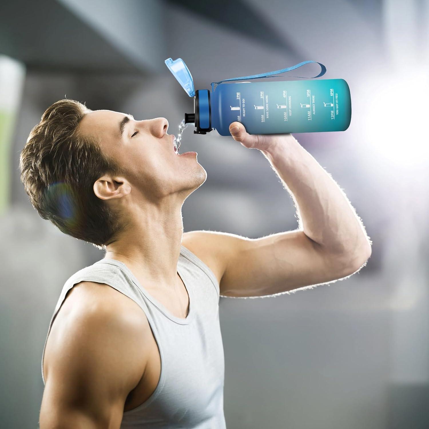 image:imageGourde Motivation 15L Gourde avec Filtre sans BPA tanche et Rutilisable Bouteille deau de Motivation avec Marqueur de Temps Bouteille Rutilisable pour lcole Sport Bureau Camping50oz1500ml Bleu Vert