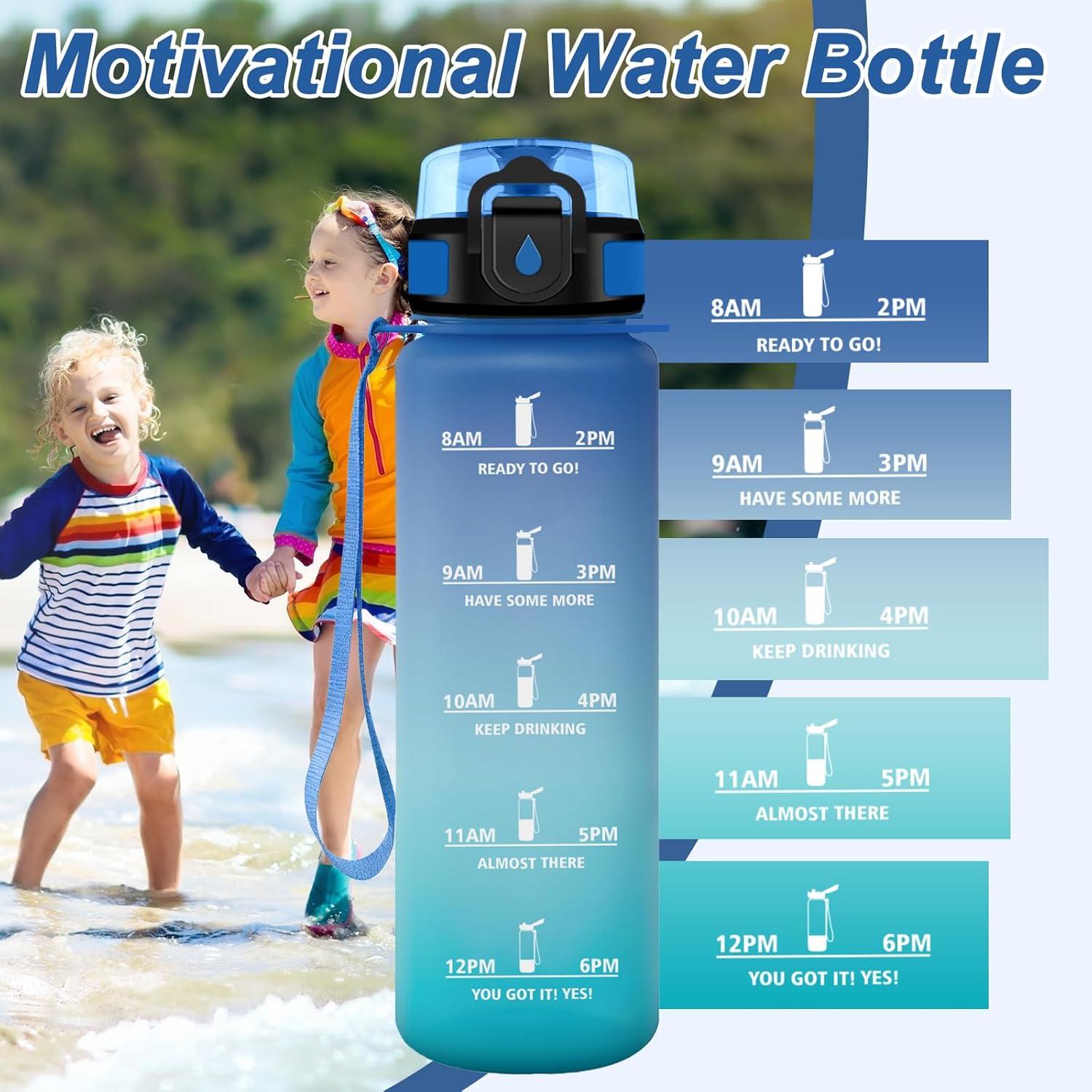 image:imageGourde Motivation 15L Gourde avec Filtre sans BPA tanche et Rutilisable Bouteille deau de Motivation avec Marqueur de Temps Bouteille Rutilisable pour lcole Sport Bureau Camping17oz500ml Bleu Vert