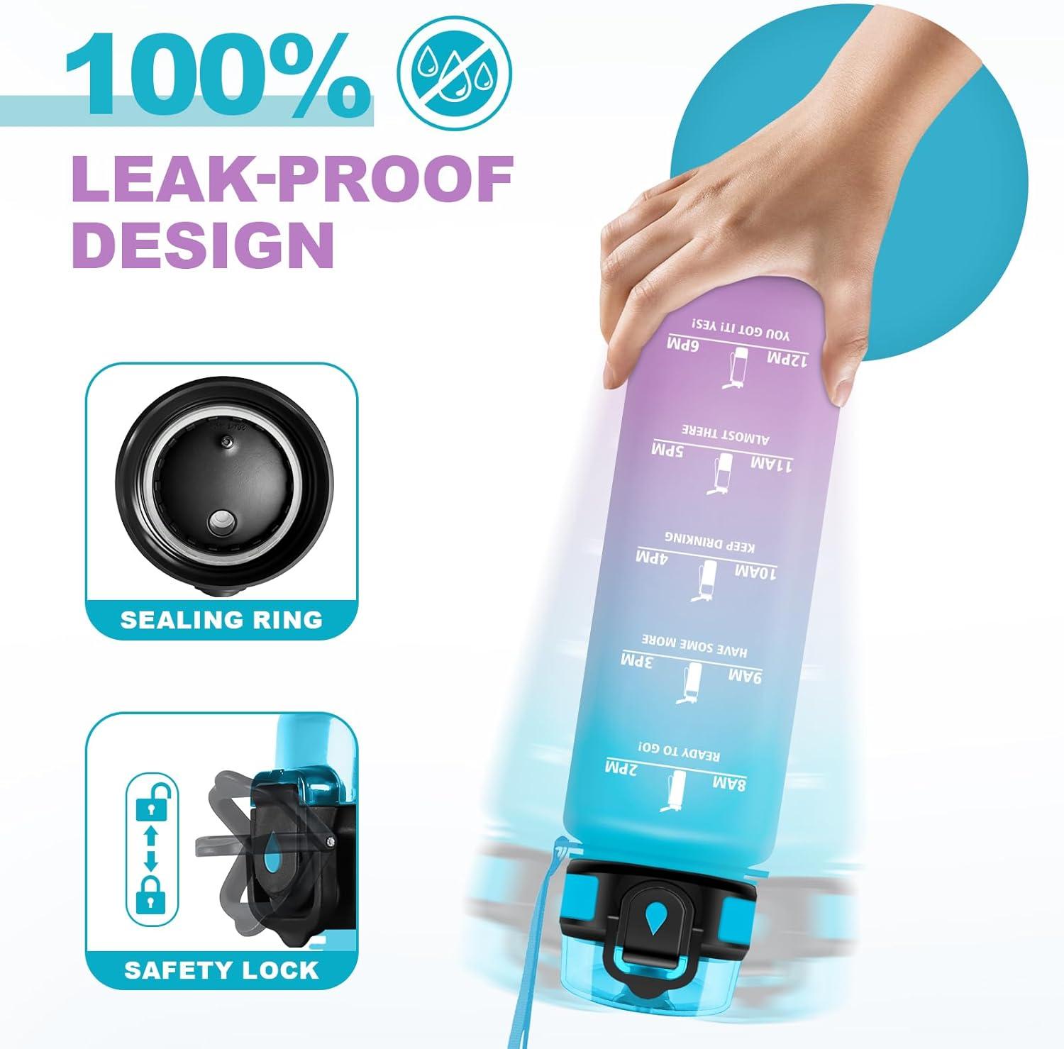 image:imageGourde Motivation 15L Gourde avec Filtre sans BPA tanche et Rutilisable Bouteille deau de Motivation avec Marqueur de Temps Bouteille Rutilisable pour lcole Sport Bureau Camping17oz500ml Bleu Violet