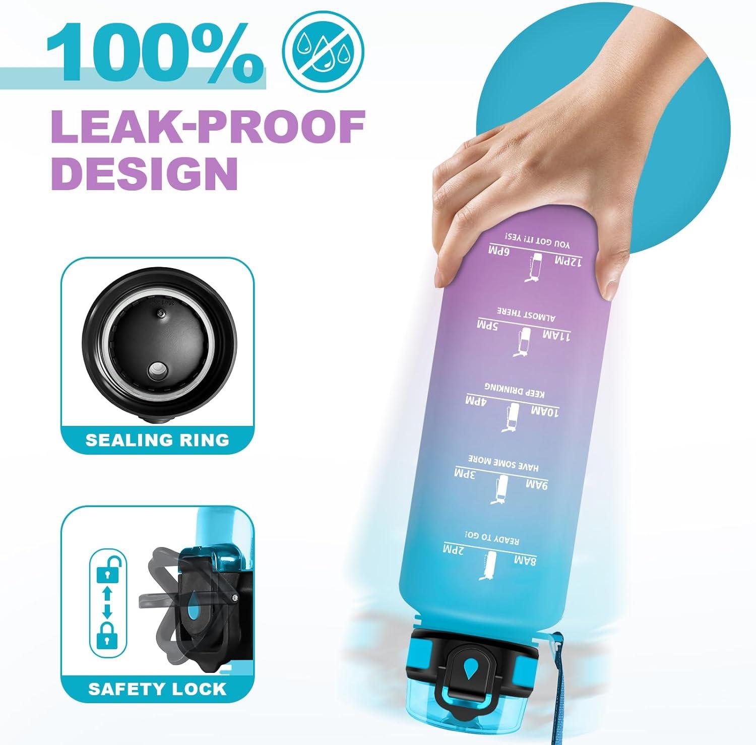 image:imageGourde Motivation 15L Gourde avec Filtre sans BPA tanche et Rutilisable Bouteille deau de Motivation avec Marqueur de Temps Bouteille Rutilisable pour lcole Sport Bureau Camping50oz1500ml Bleu Violet