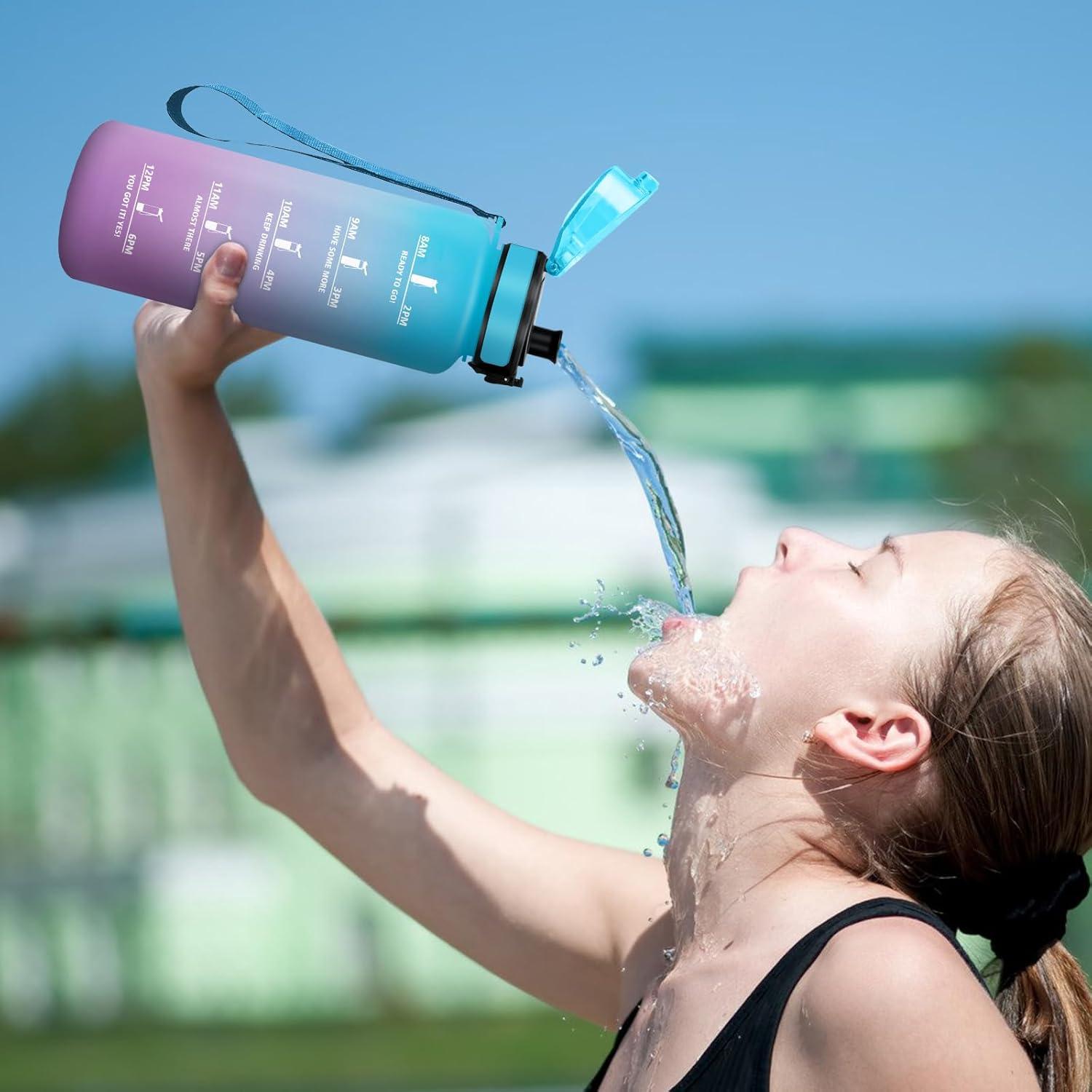 image:imageGourde Motivation 15L Gourde avec Filtre sans BPA tanche et Rutilisable Bouteille deau de Motivation avec Marqueur de Temps Bouteille Rutilisable pour lcole Sport Bureau Camping50oz1500ml Bleu Violet